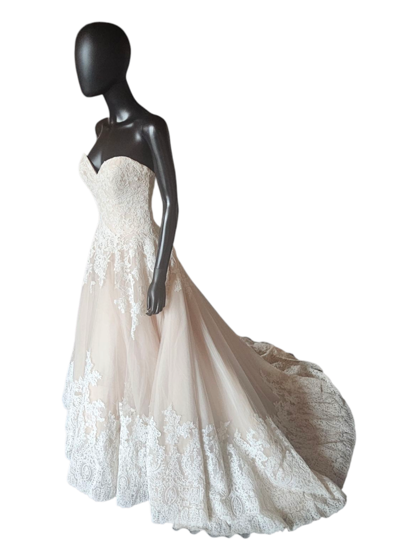 Blush/Ivory Lace Applique Ballgown Bridal Dress - Mori Lee