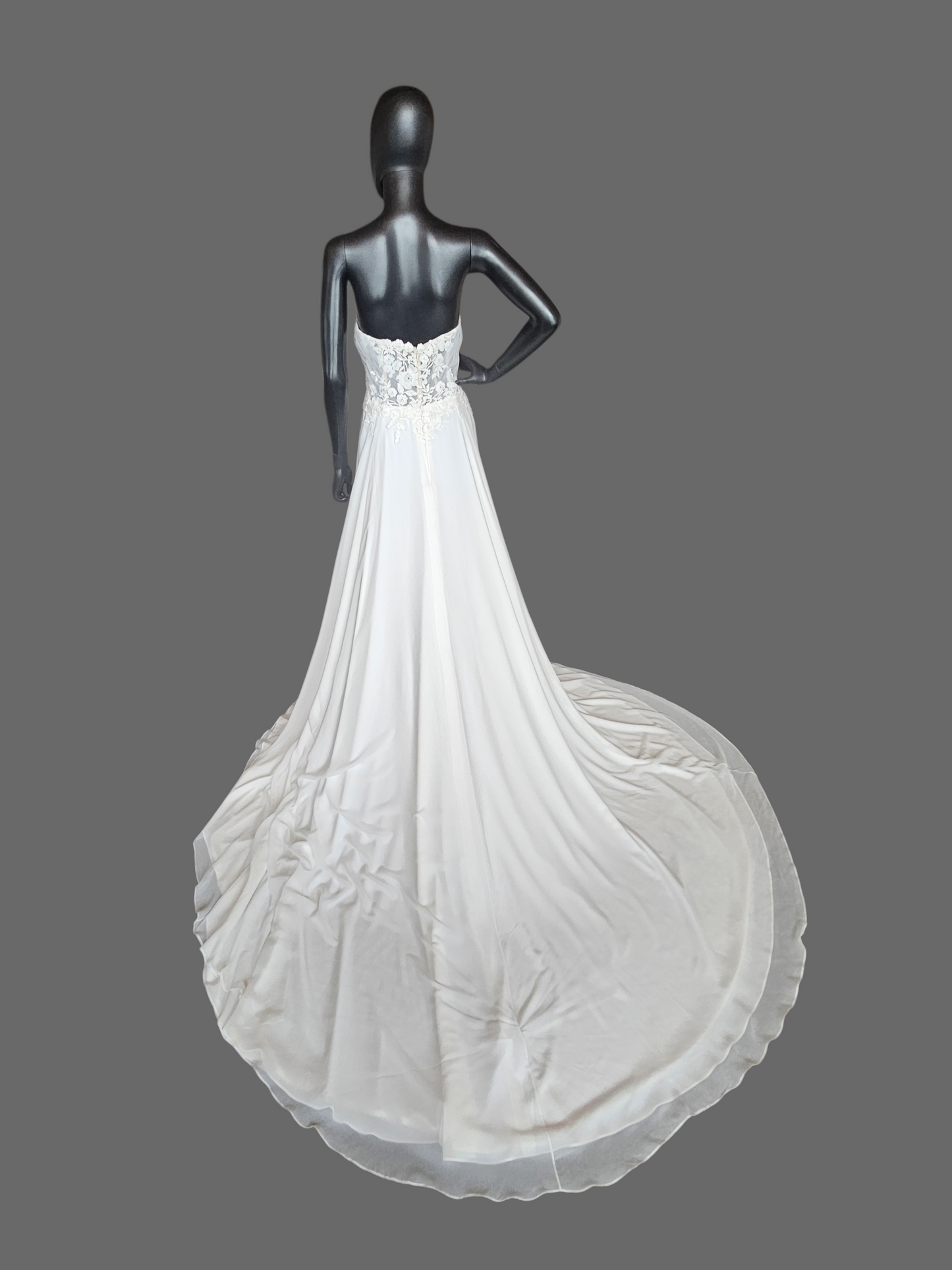 Ivory Silky Chiffon/Stretch Crepe Sweetheart Illusion Wedding Gown - Beloved