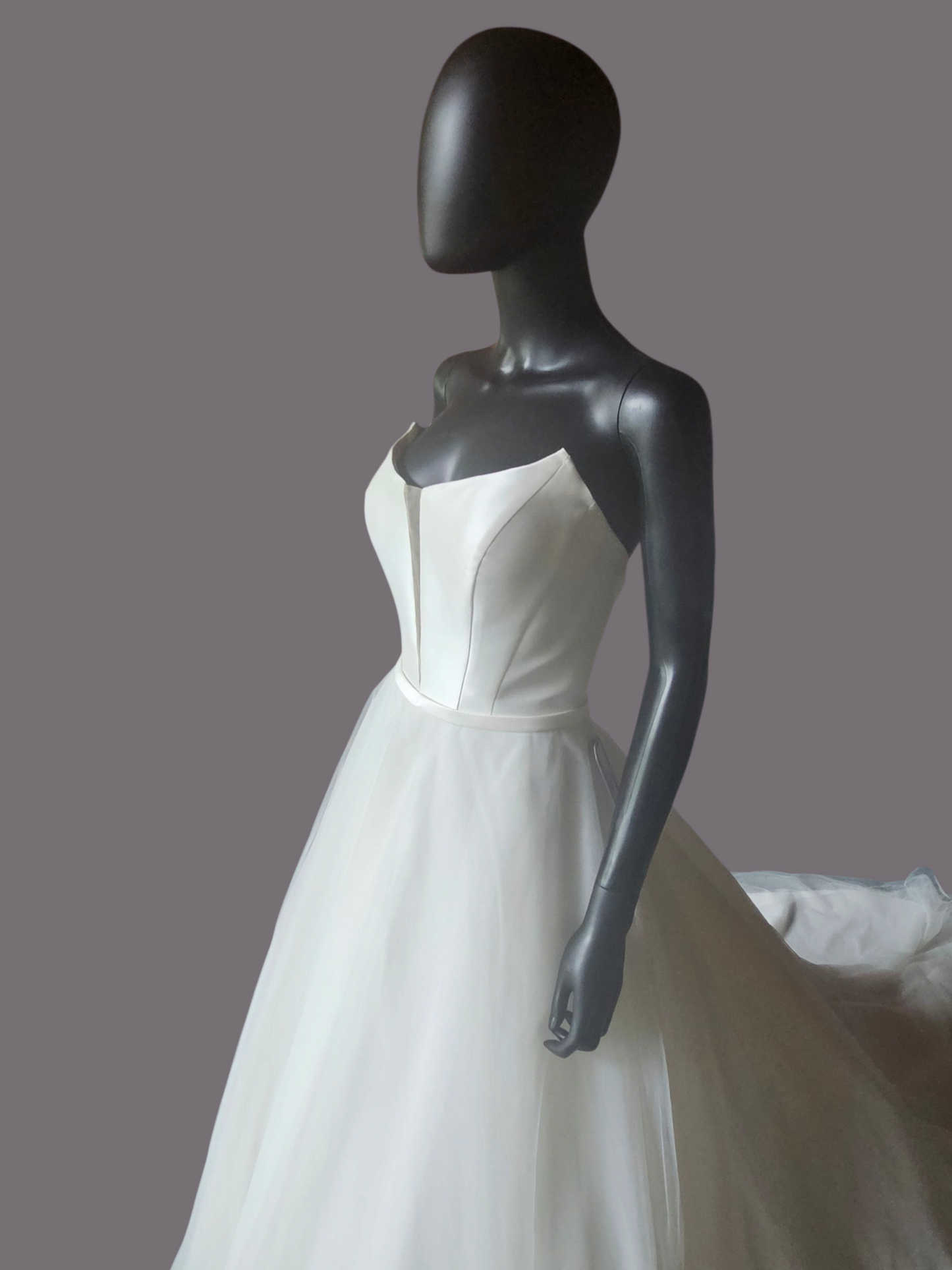 A-Line Fitted Bodice Cateye Plunge Wedding Gown - Amy & Eve