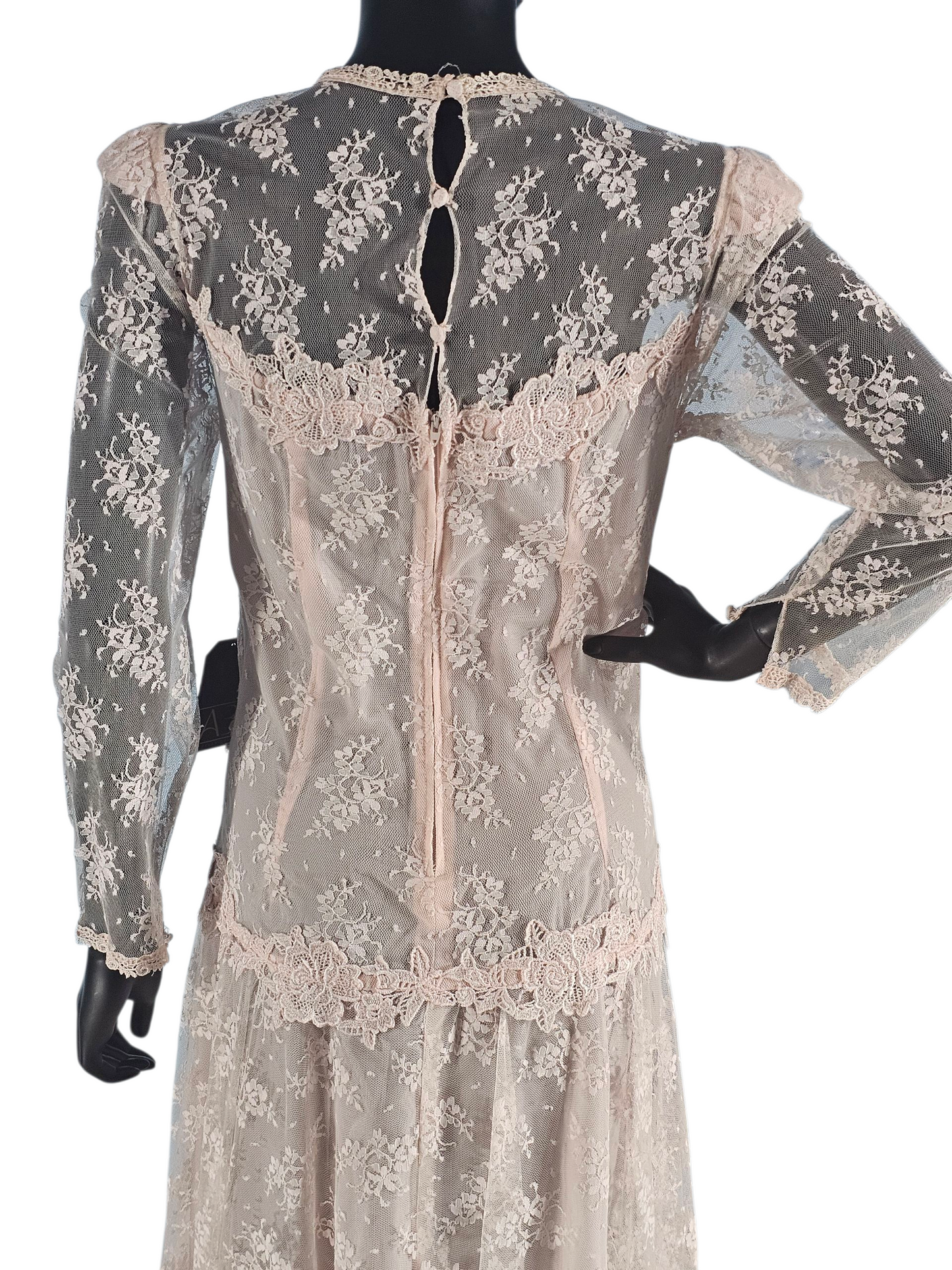 Vintage Pink Lace Drop Waist Formal Dress