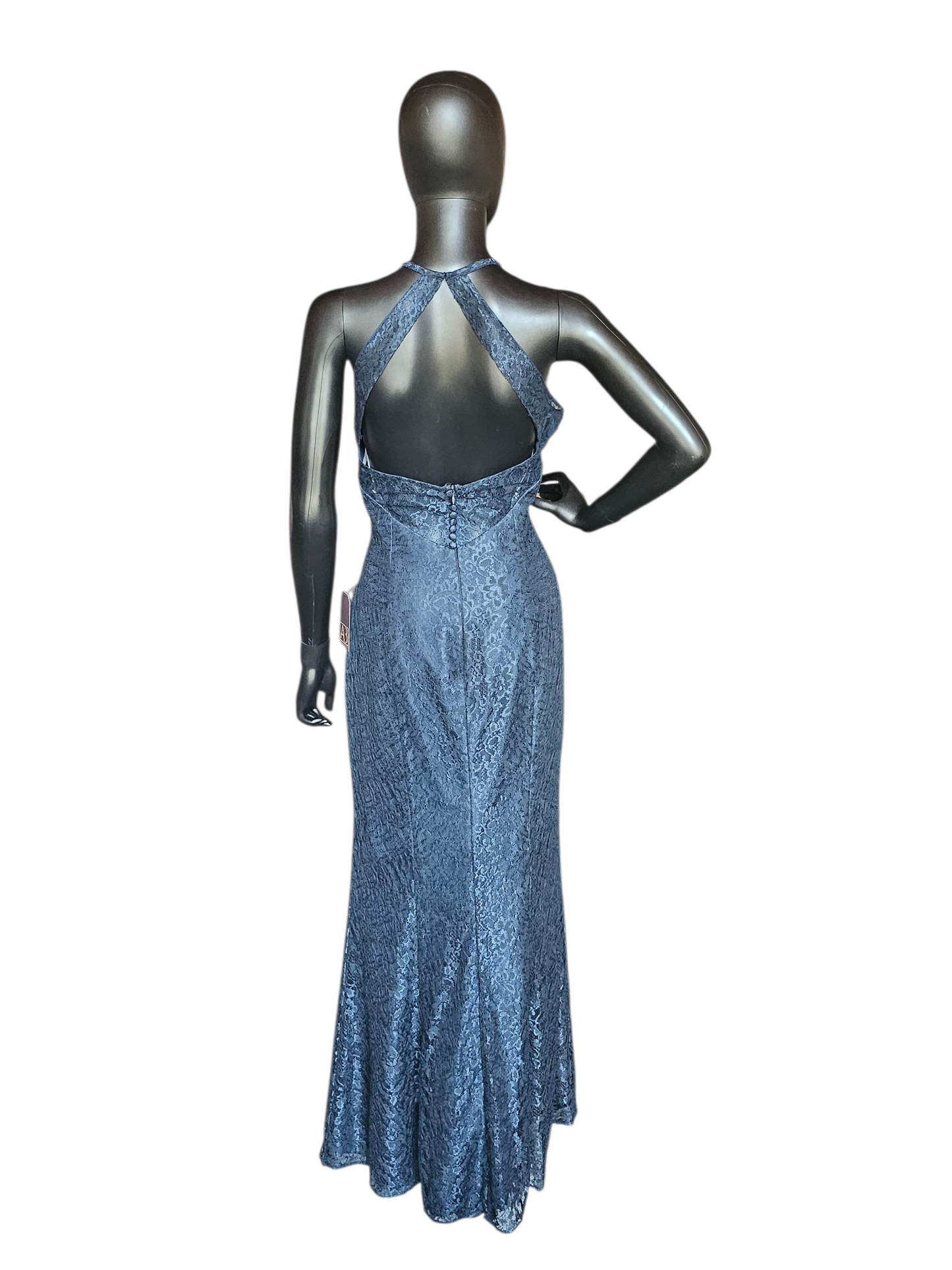 Navy Lace Fit/Flare Halter Maxi Formal/Bridesmaid/Mothers Dress - Da Vinci