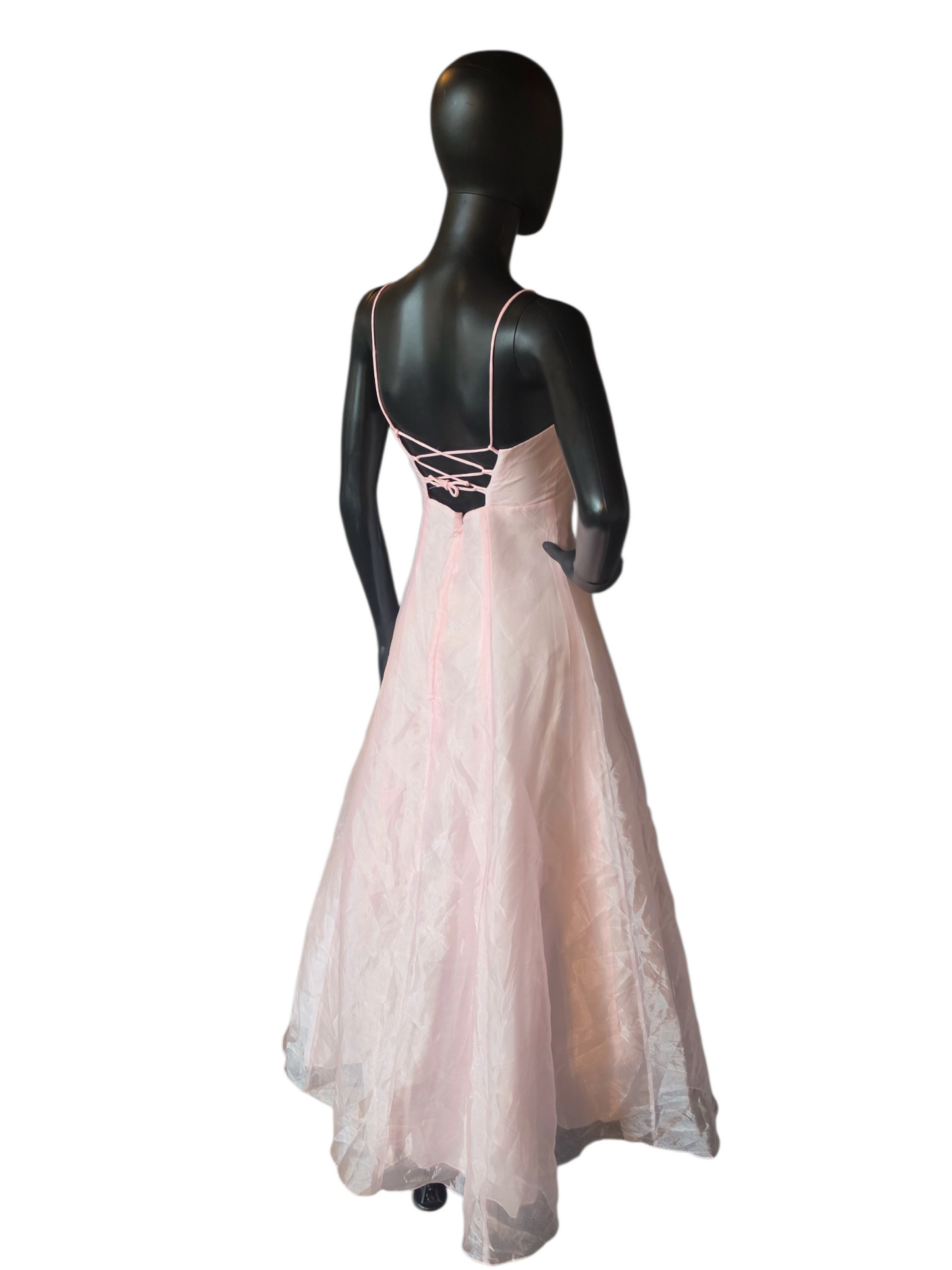 Vintage Y2K Baby Pink A-Line Organza Overlay Rose Details Formal Dress - Zum Zum