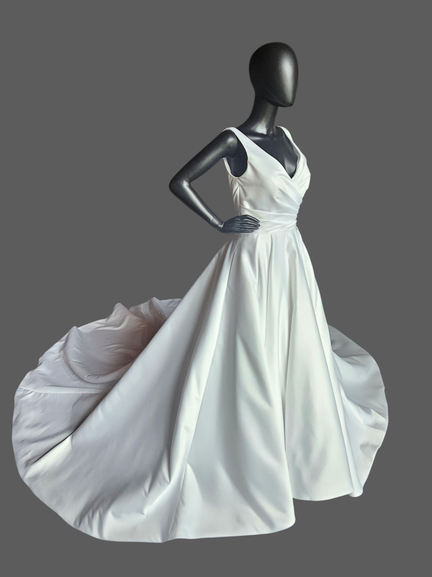 White Satin Minimalist V-Neck A-Line Wedding Gown - Da Vinci