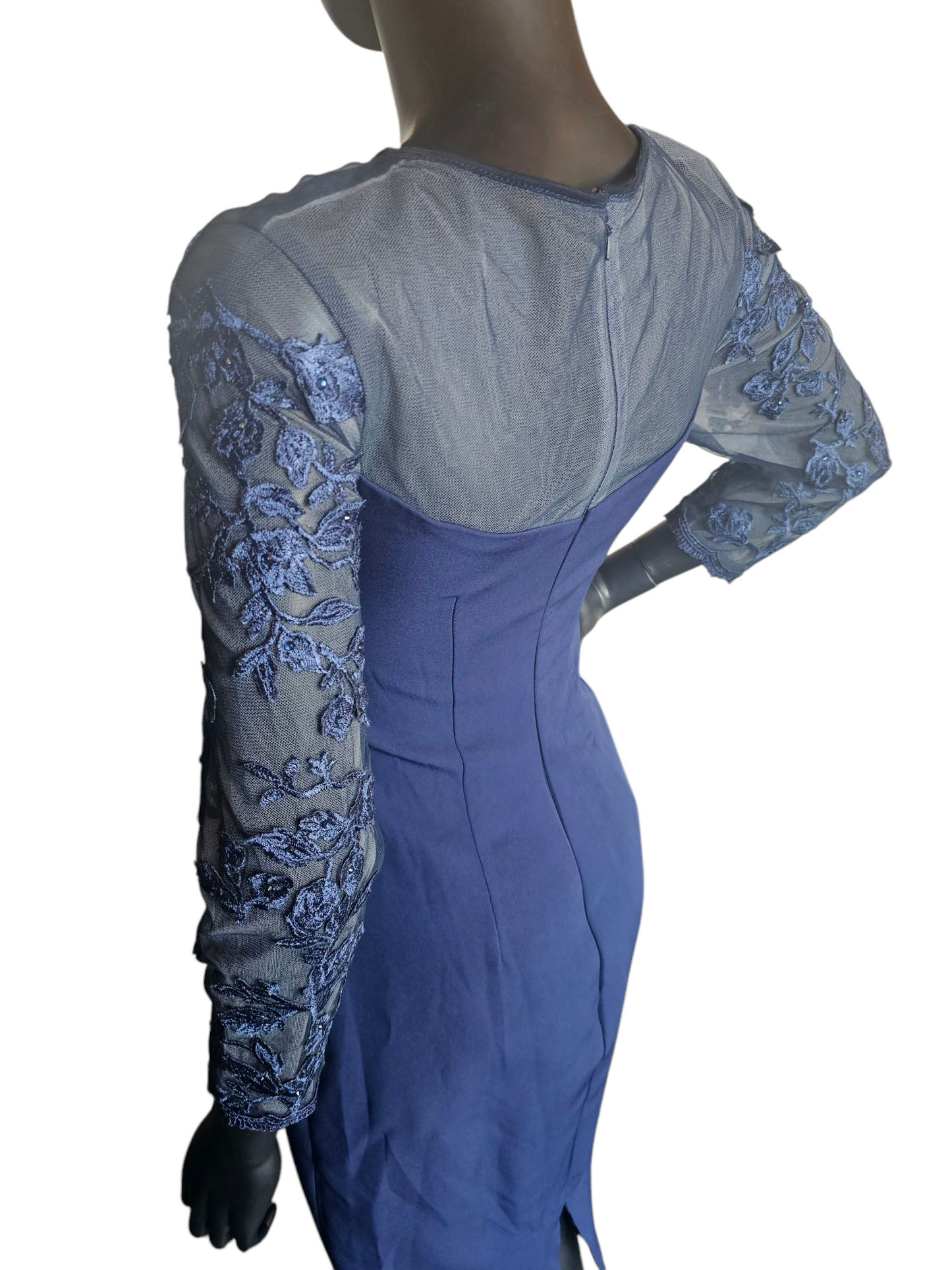 Navy Illusion Sleeve Fitted Formal Dress - NWT