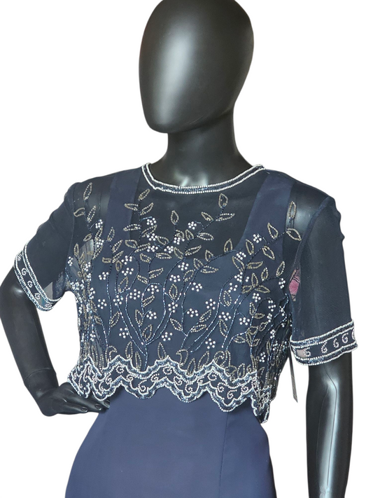 Vintage Navy Sheath Cap Sleeve Formal Dress