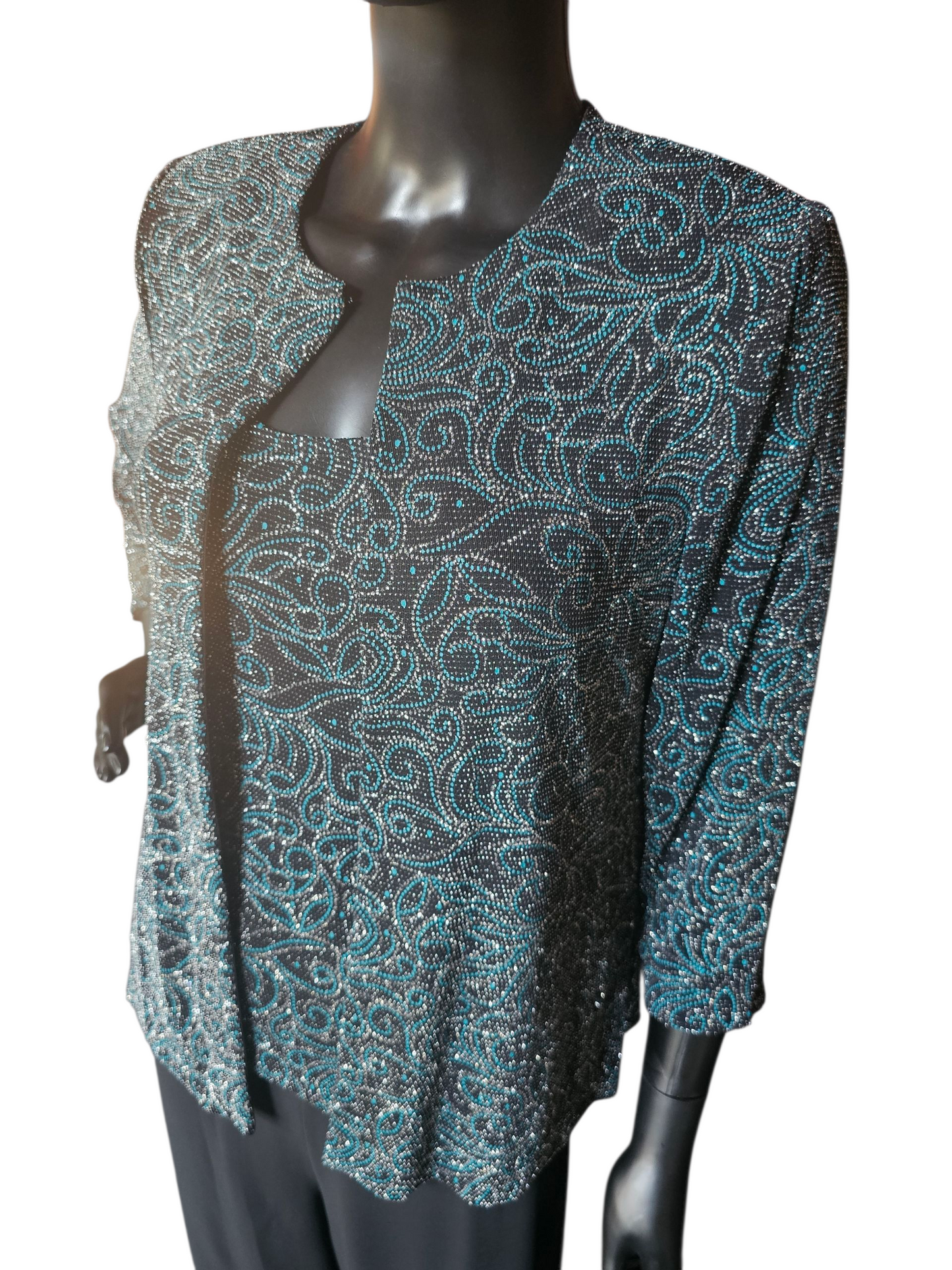 Black/White/Teal 3 Piece Formal Outfit - Alex Evenings