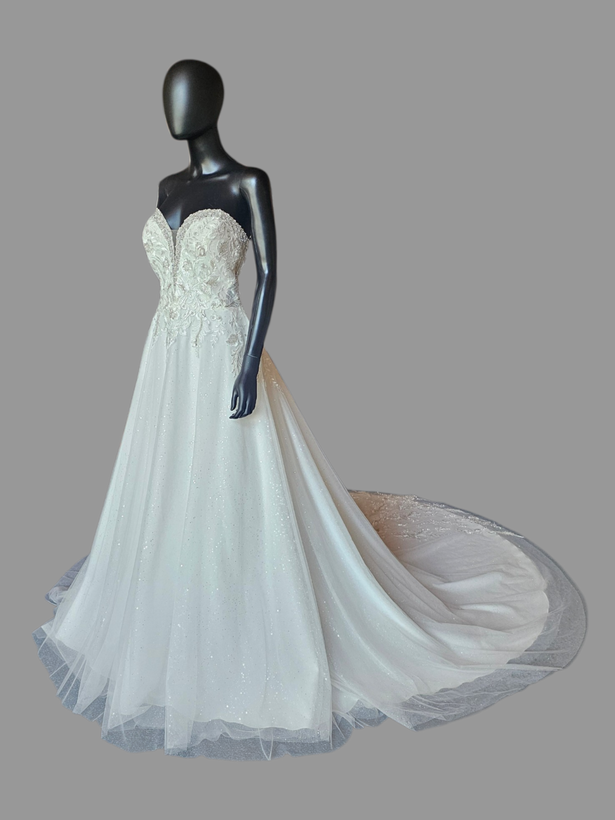 White Sparkle A-Line Strapless Sweetheart Drop Sleeve Wedding Gown - Mori Lee