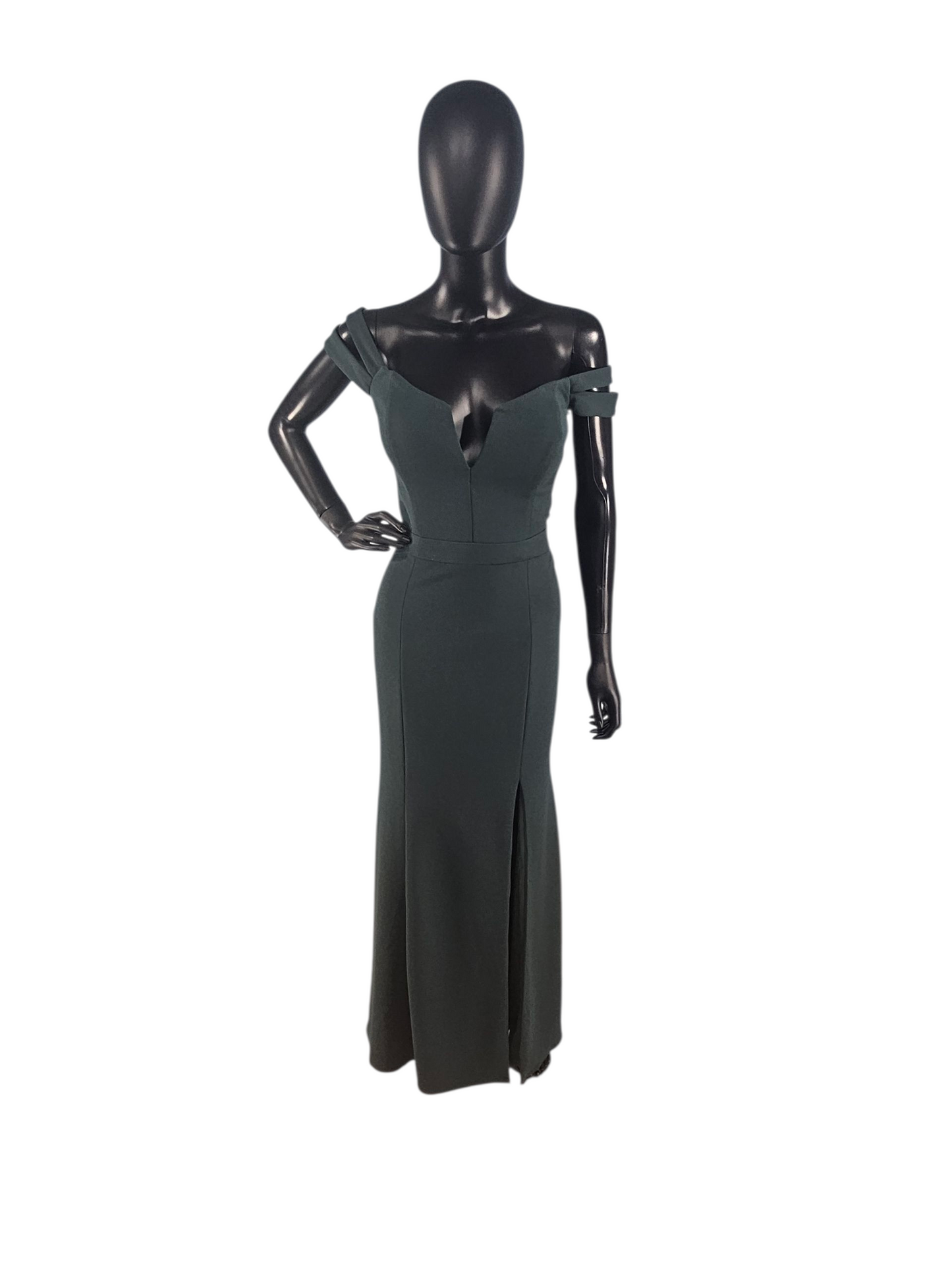 Fit/Flare Evergreen Crepe Full Length Formal Dress - Bill Levkoff