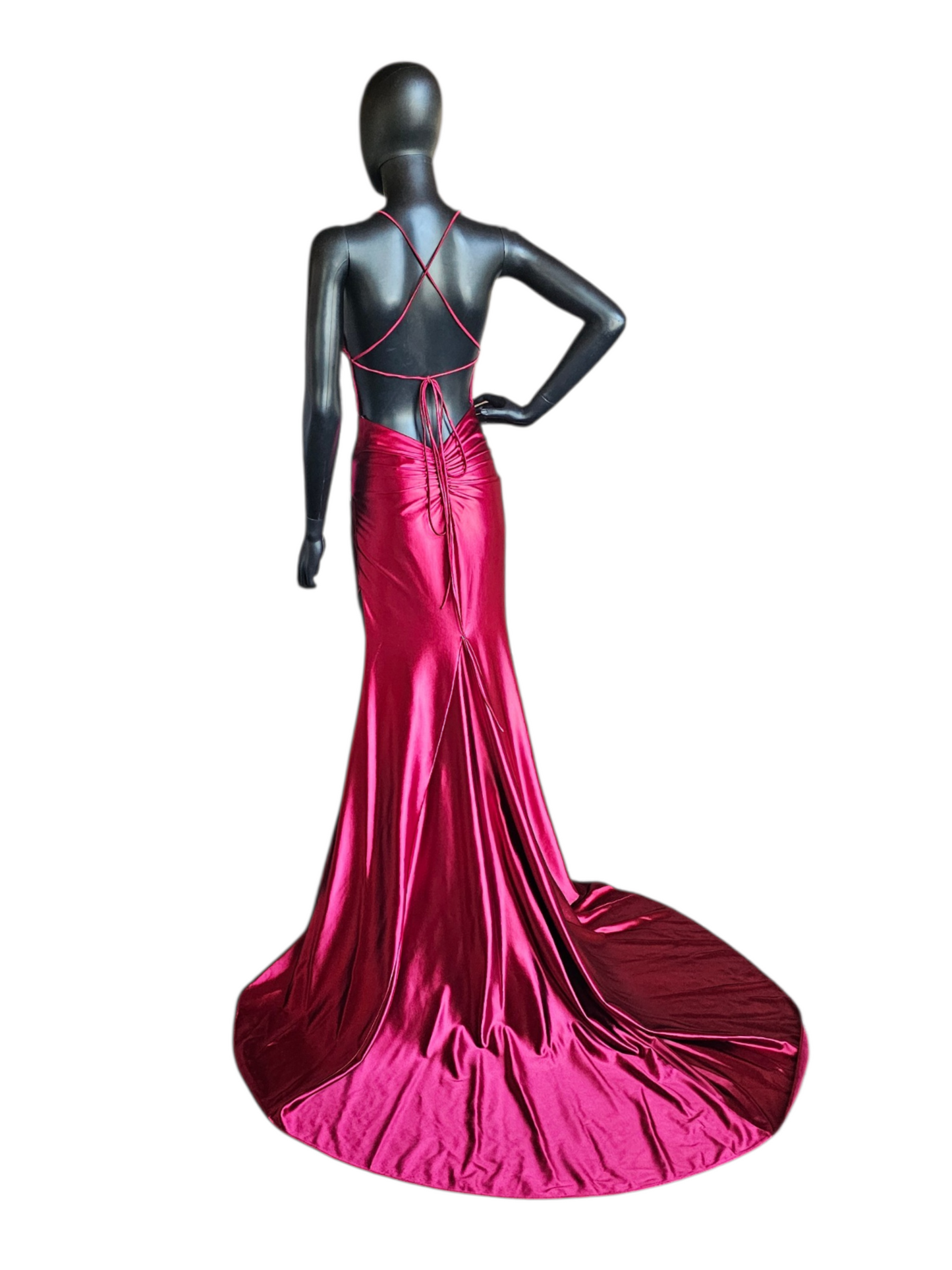 Red/Pink Stretch Plunge Halter Formal/Prom Dress - The Secret Room