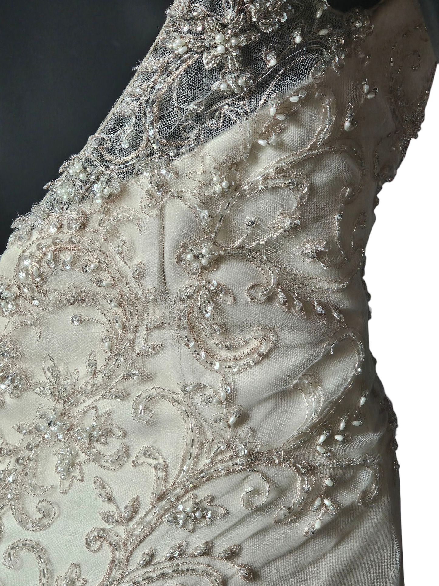 Champagne/Rose Gold Spaghetti Strap A-Line Wedding Gown - Beloved