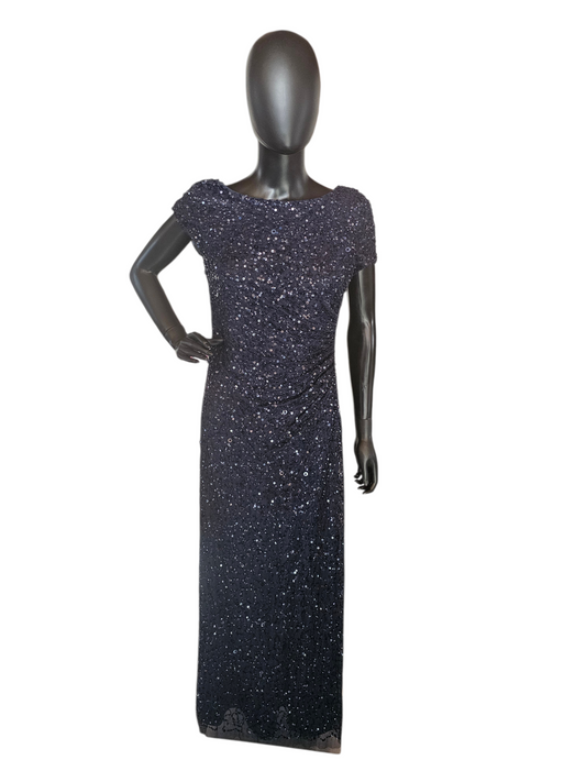 Navy Full Sequin Cap Sleeve Cowl Back Formal Dress - Adrianna Papell - NWT