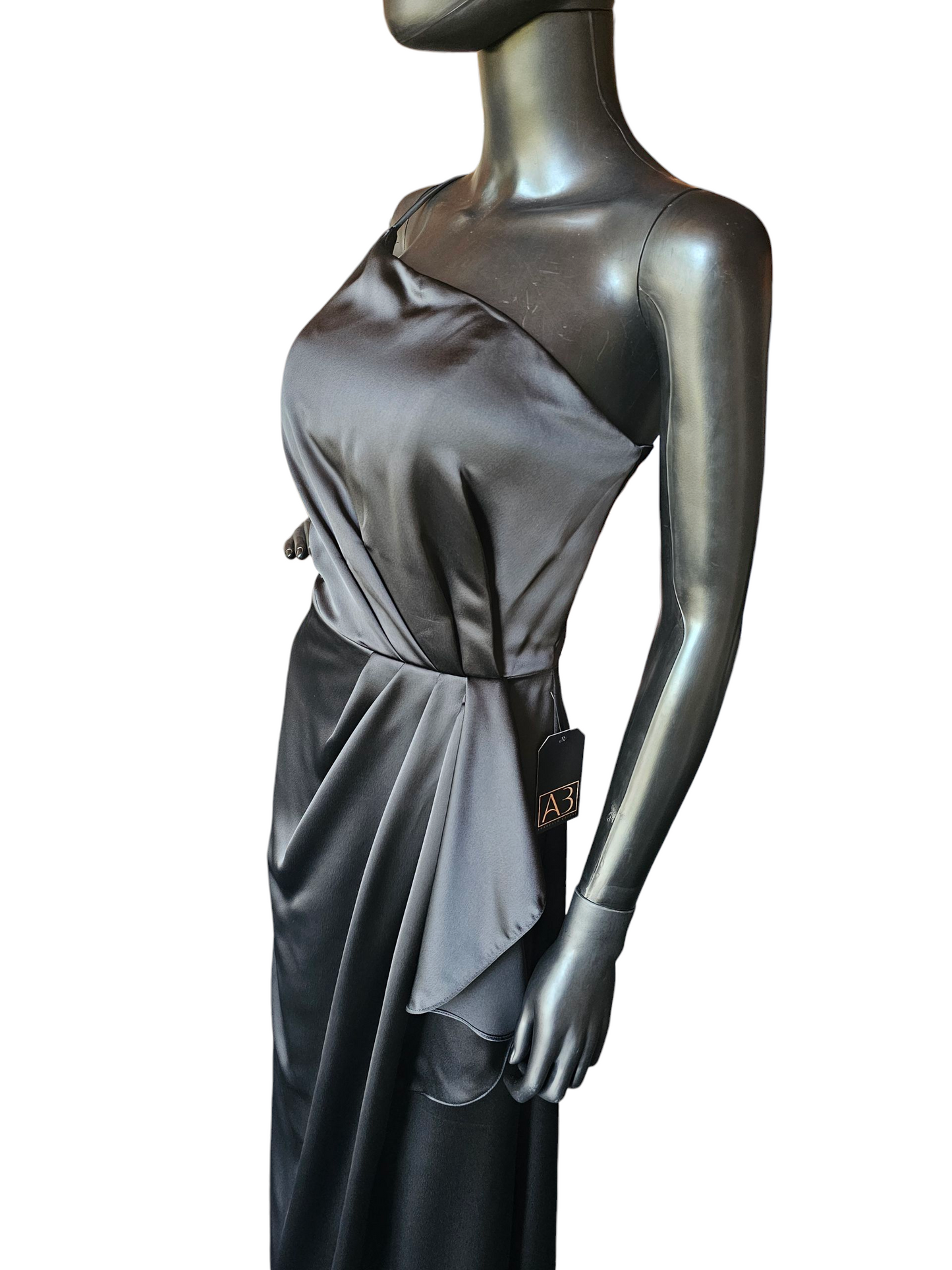 Black Silky Satin One Shoulder Formal/Bridesmaid/Morthers Maxi Dress - Mori Lee