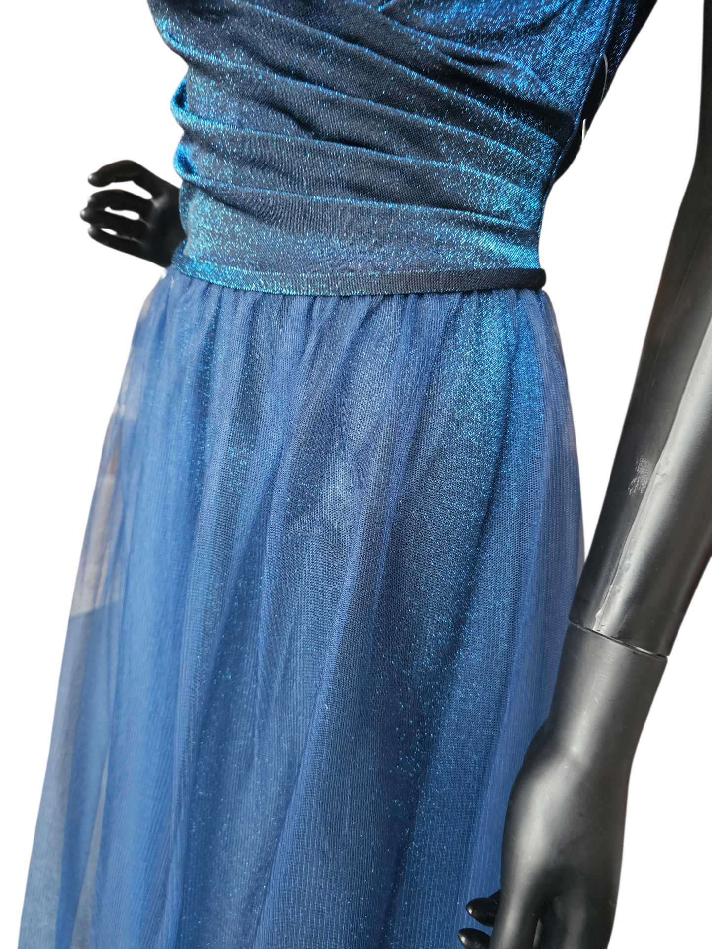 Blue Glitter Off Shoulder A-Line Formal Dress - Da Vinci