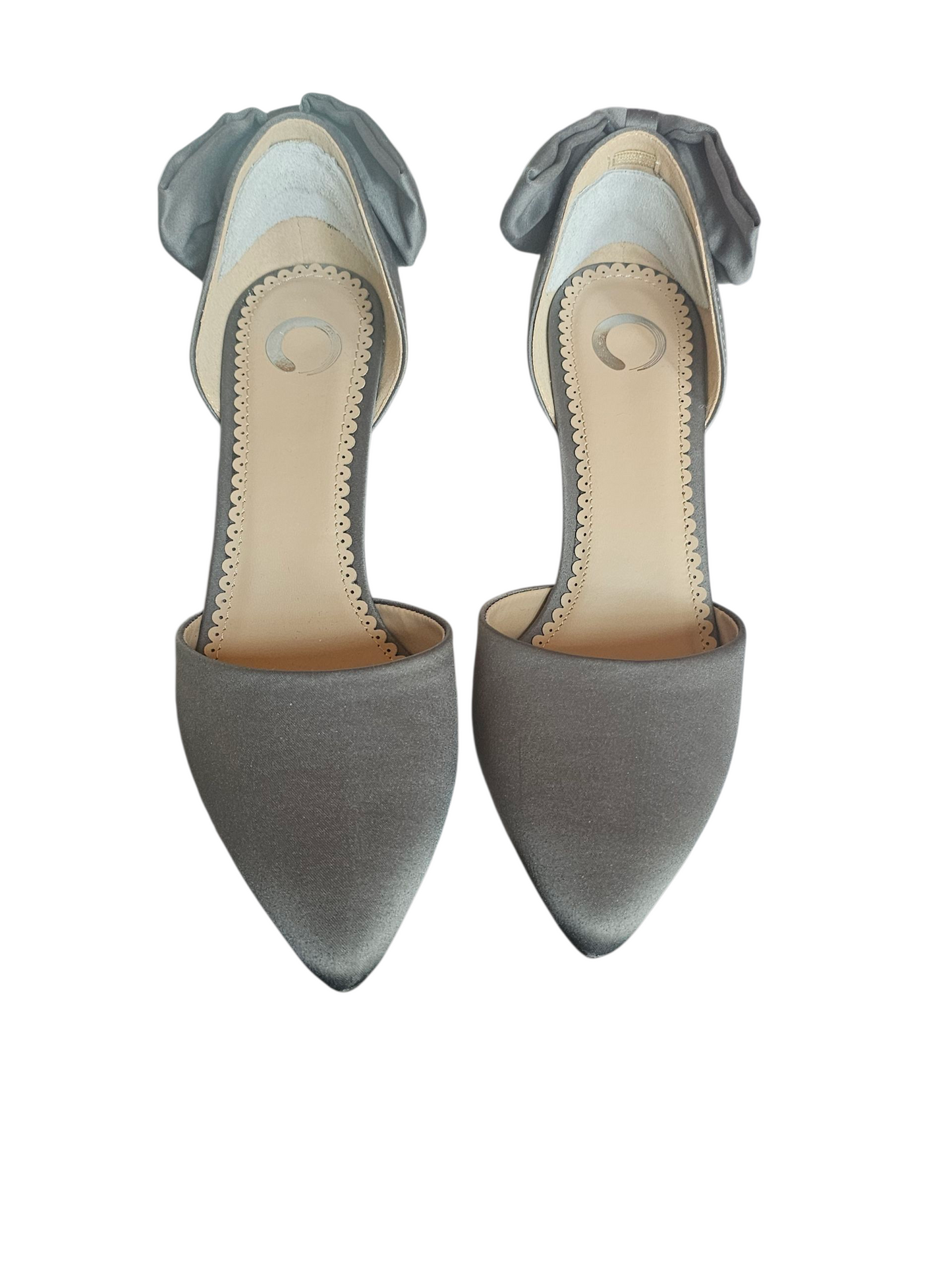 Grey Bow Satin High Heel Shoes