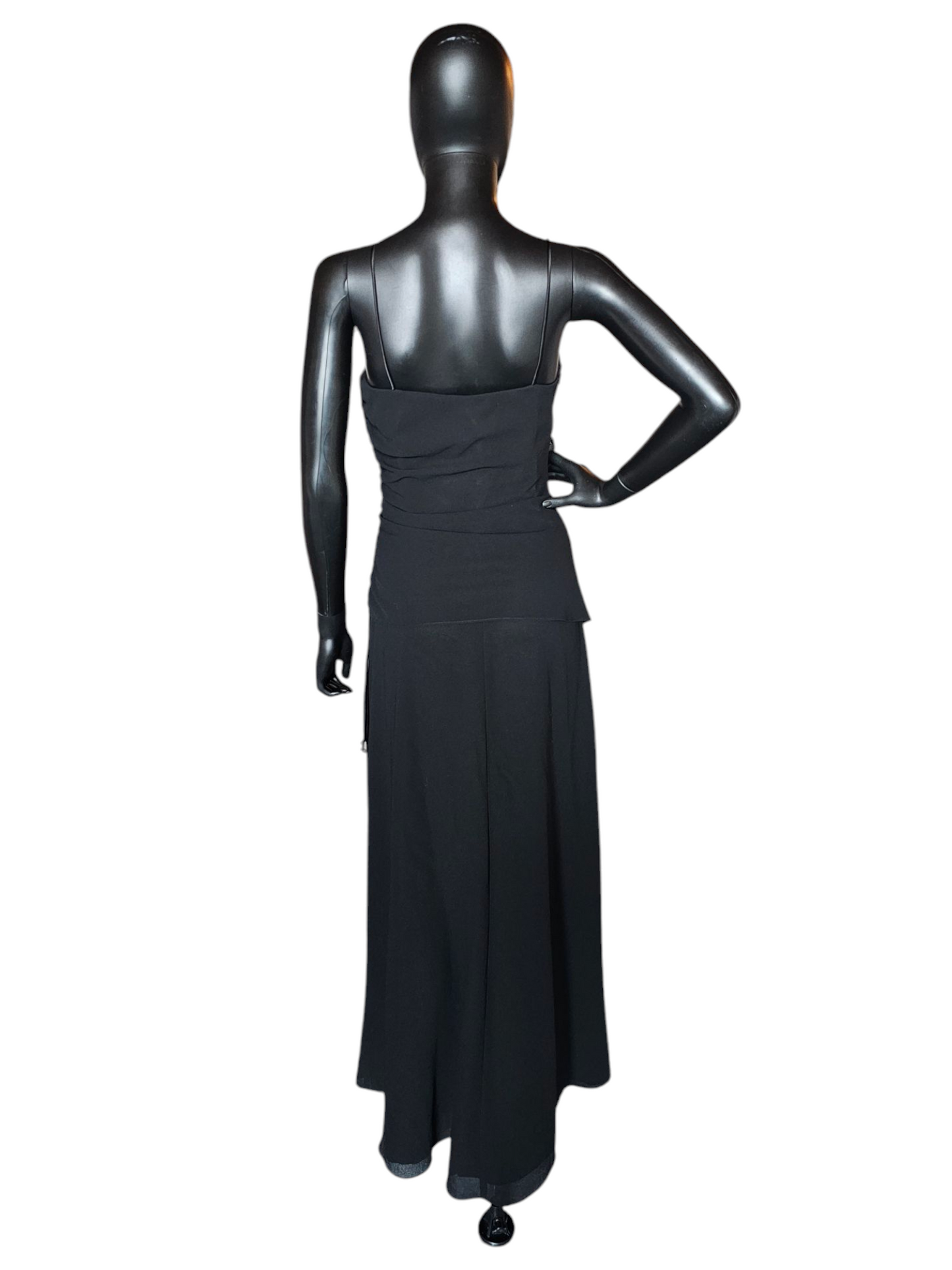 Black Crepe Asymmetrical Straight Cut Formal Dress