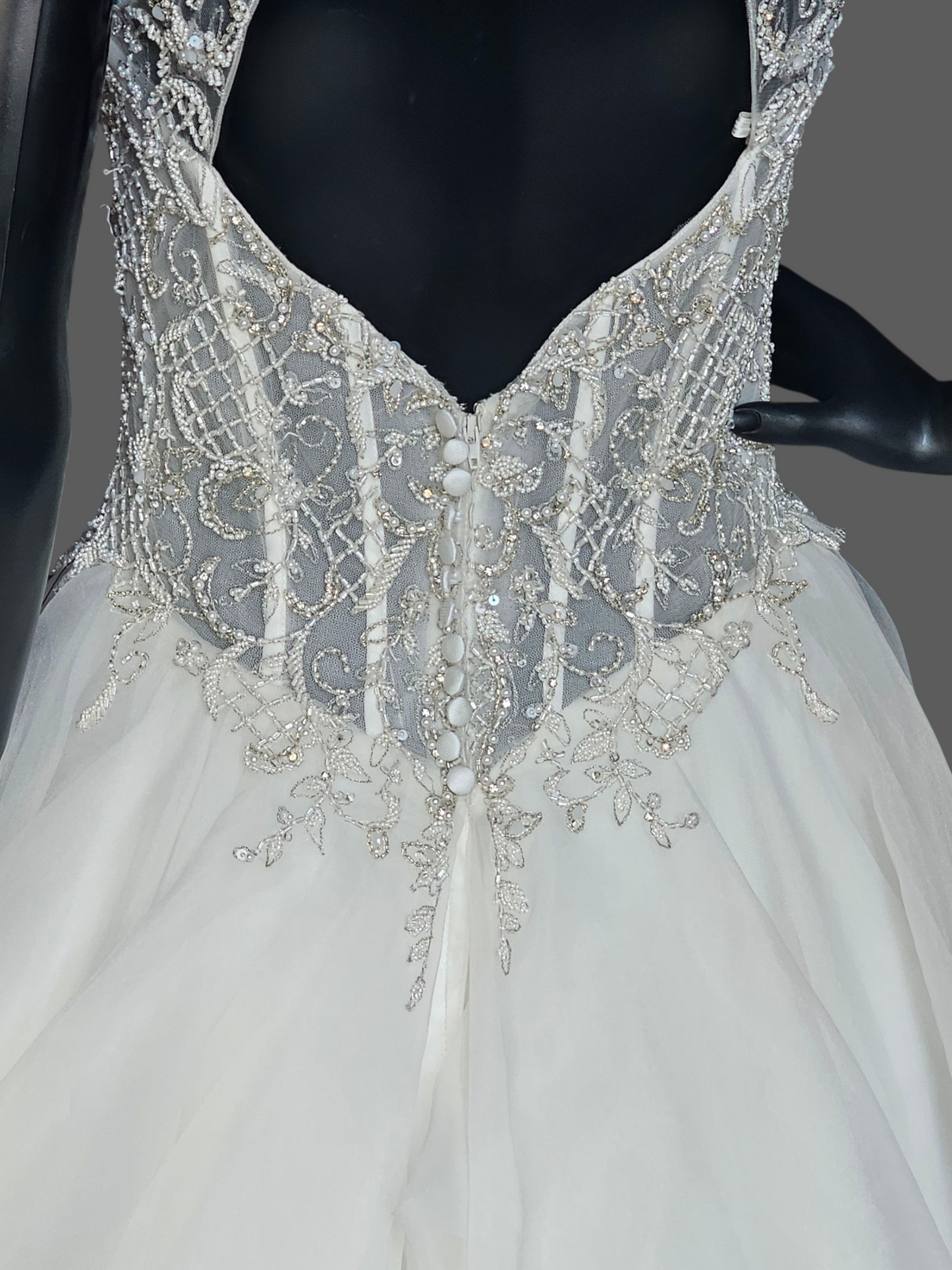 Ivory Horsehair Tiered Illusion Halter A-line NWOT Wedding Gown - Mori Lee