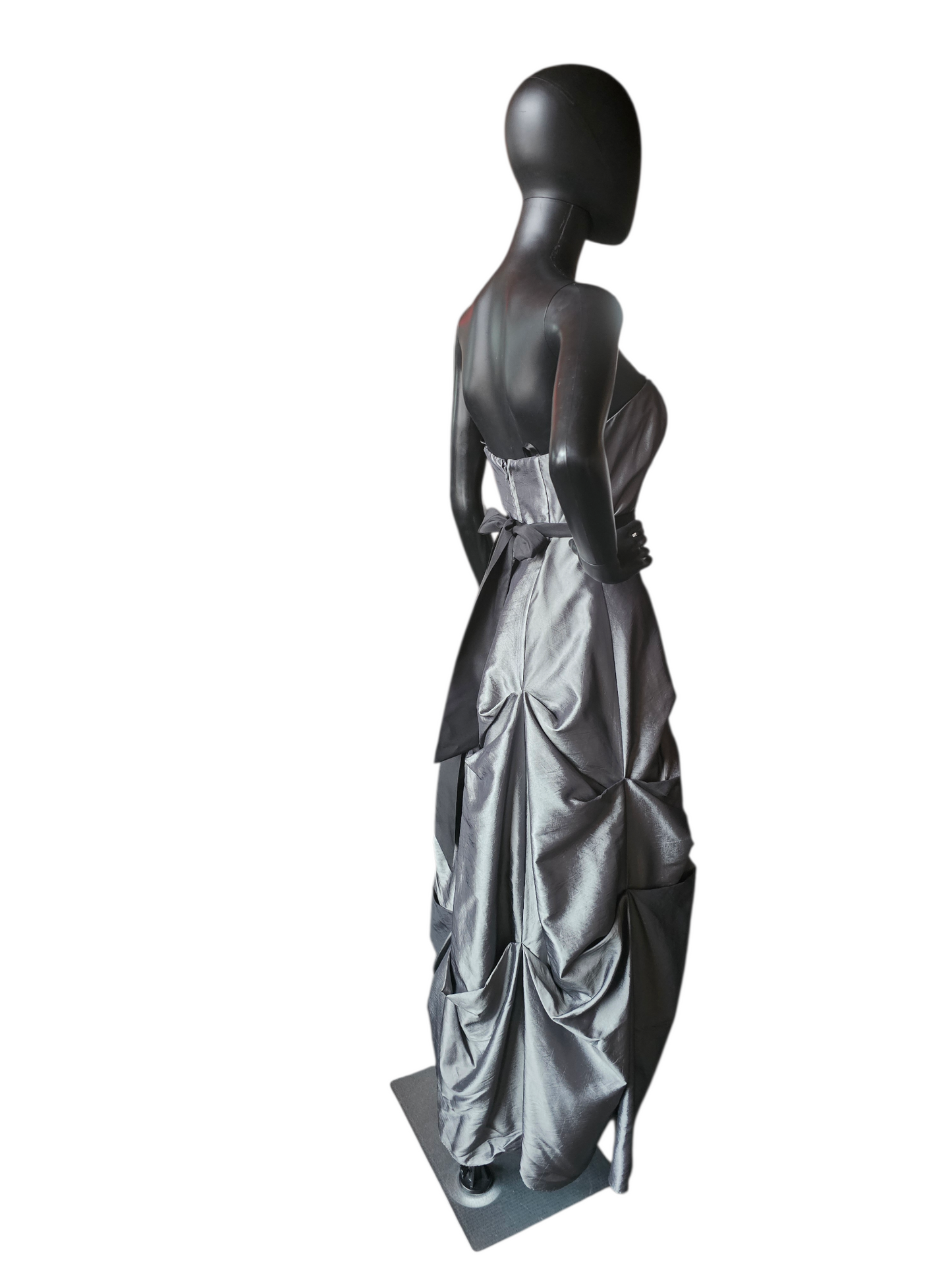Grey Silver Tuck A-Line Full Length Formal Gown - DJ Jazz