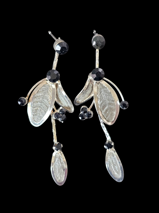 Silver/Black Crystal Mesh Leaf 3-Piece Jewelry Set