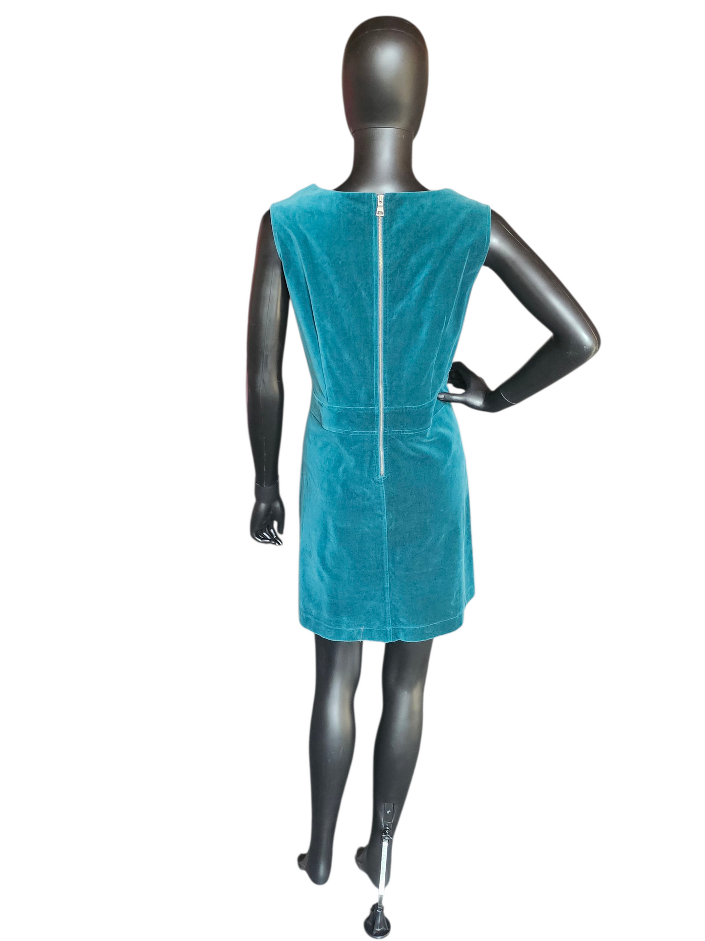Teal Velvet Casual Mid Length Dress - Thought