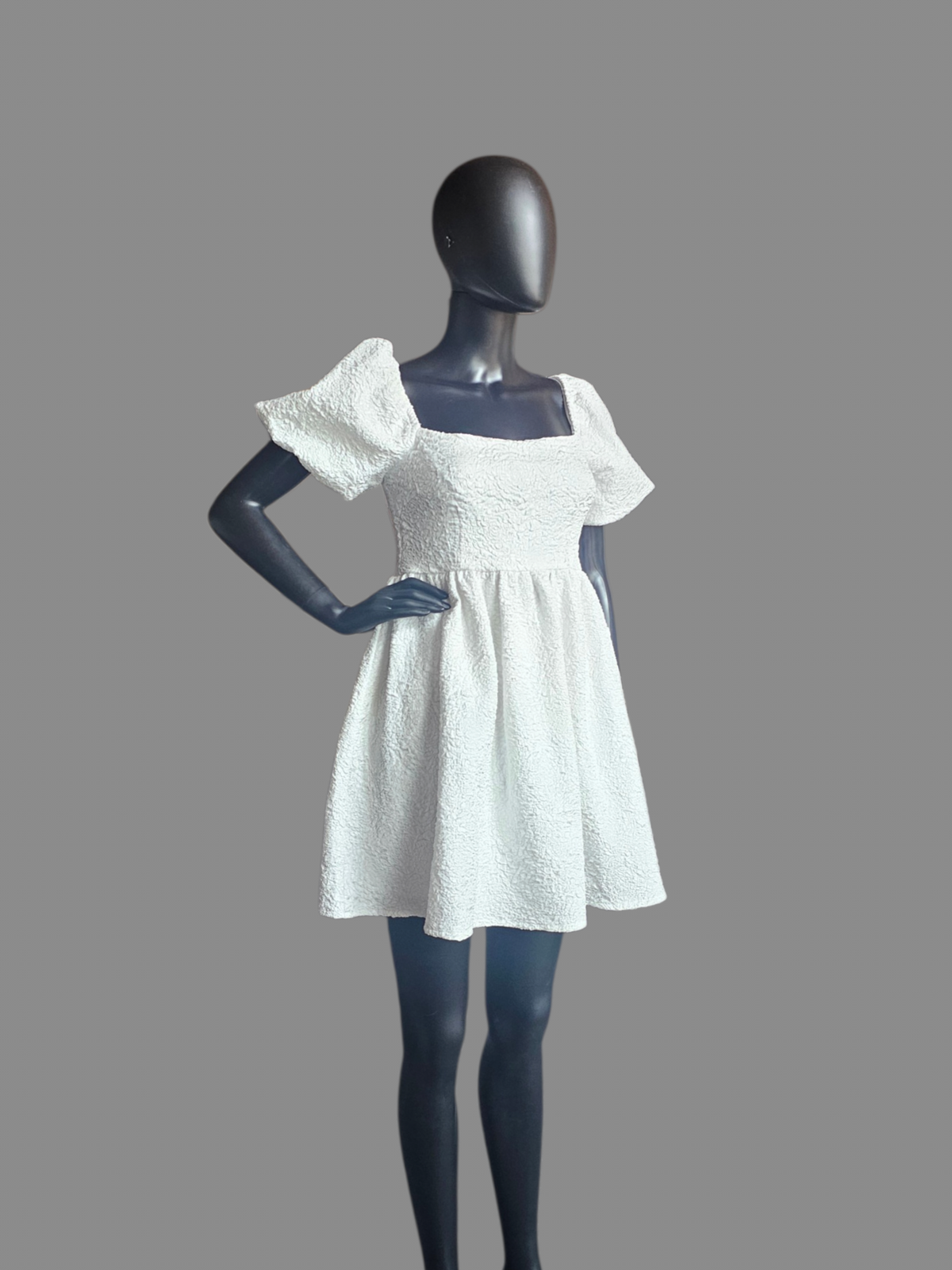 White Crushed Puff Sleeve Babydoll Homecoming Dress - She+Sky