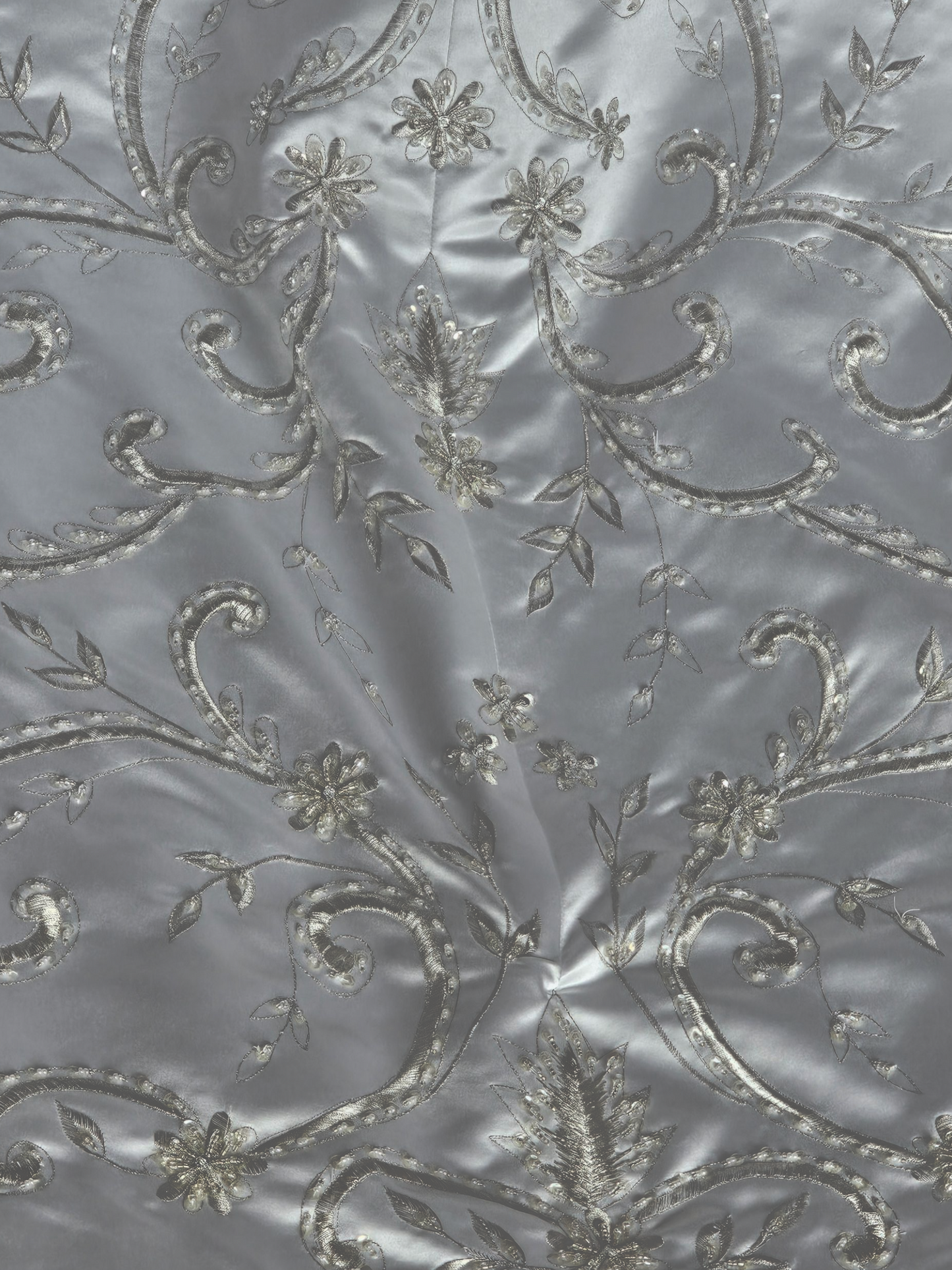 White Satin Drop Waist A-Line Wedding Gown  - Casablanca