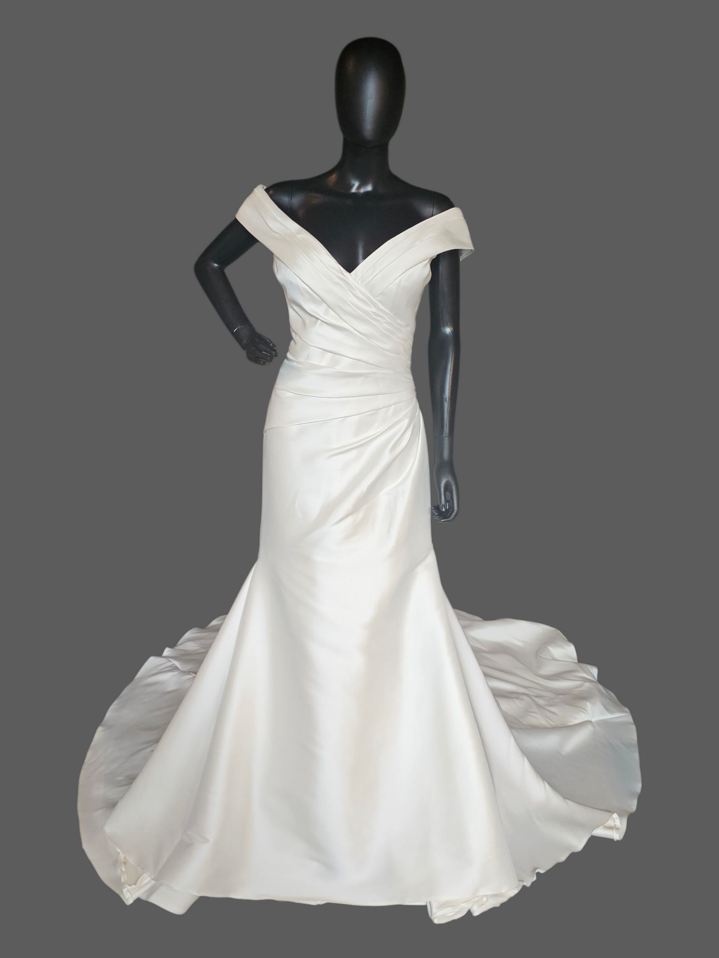 Ivory Mikado Off-Shoulder Fit/Flare Wedding Gown NWOT - Mori Lee