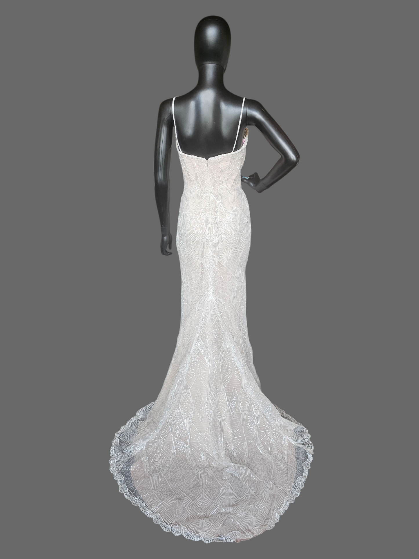 Nude Art Deco Inspired Embroidered Sequin Fit/Flare Wedding Gown - Davinci