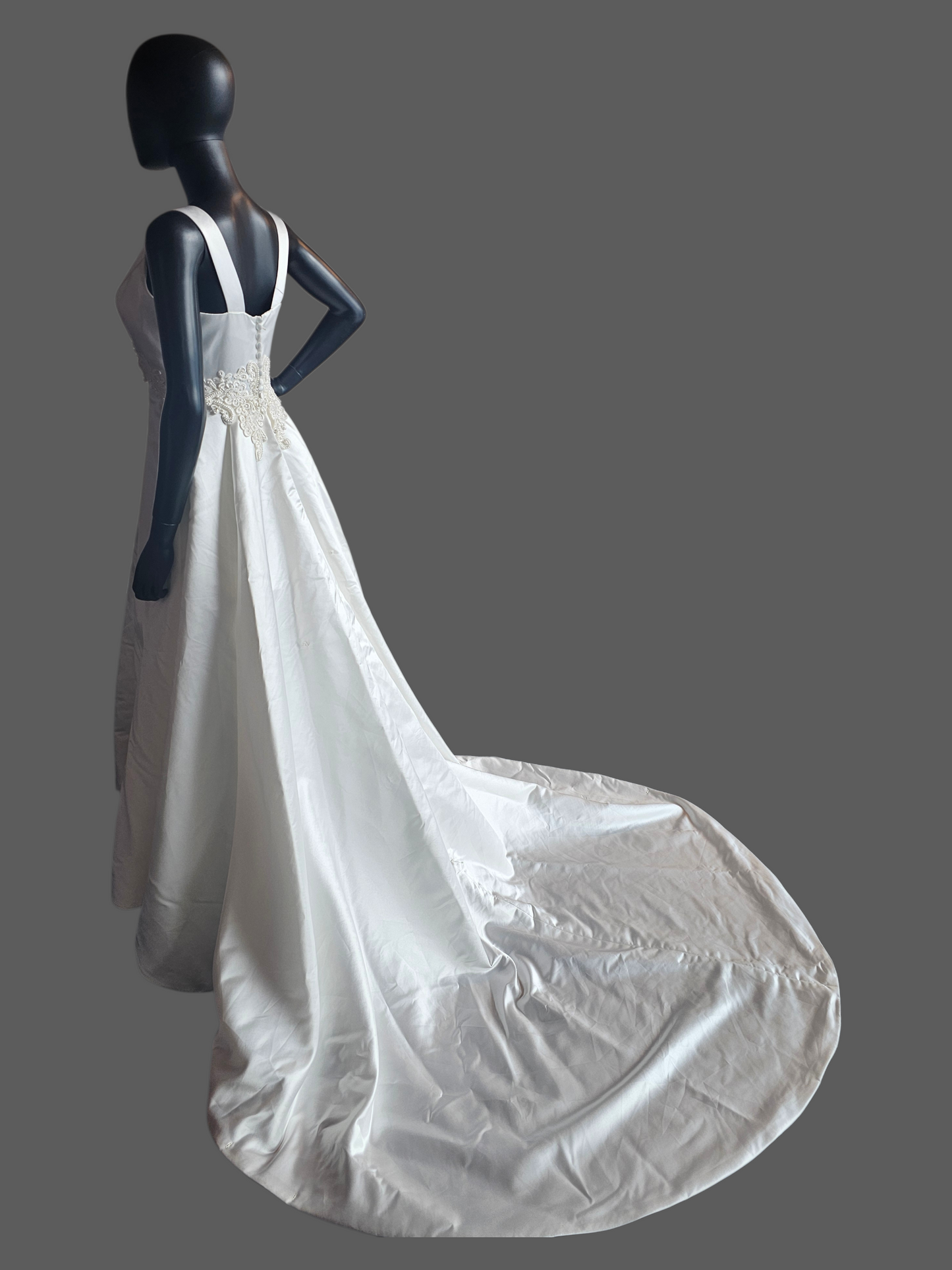 Vintage White Satin Empire Square Neck Wedding Gown - Mori Lee