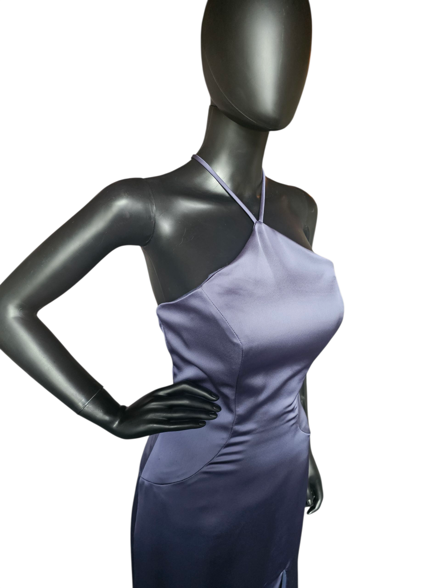 Dusk (Blue) Silky Satin Halter Haxi Bridesmaid Dress - Mori Lee