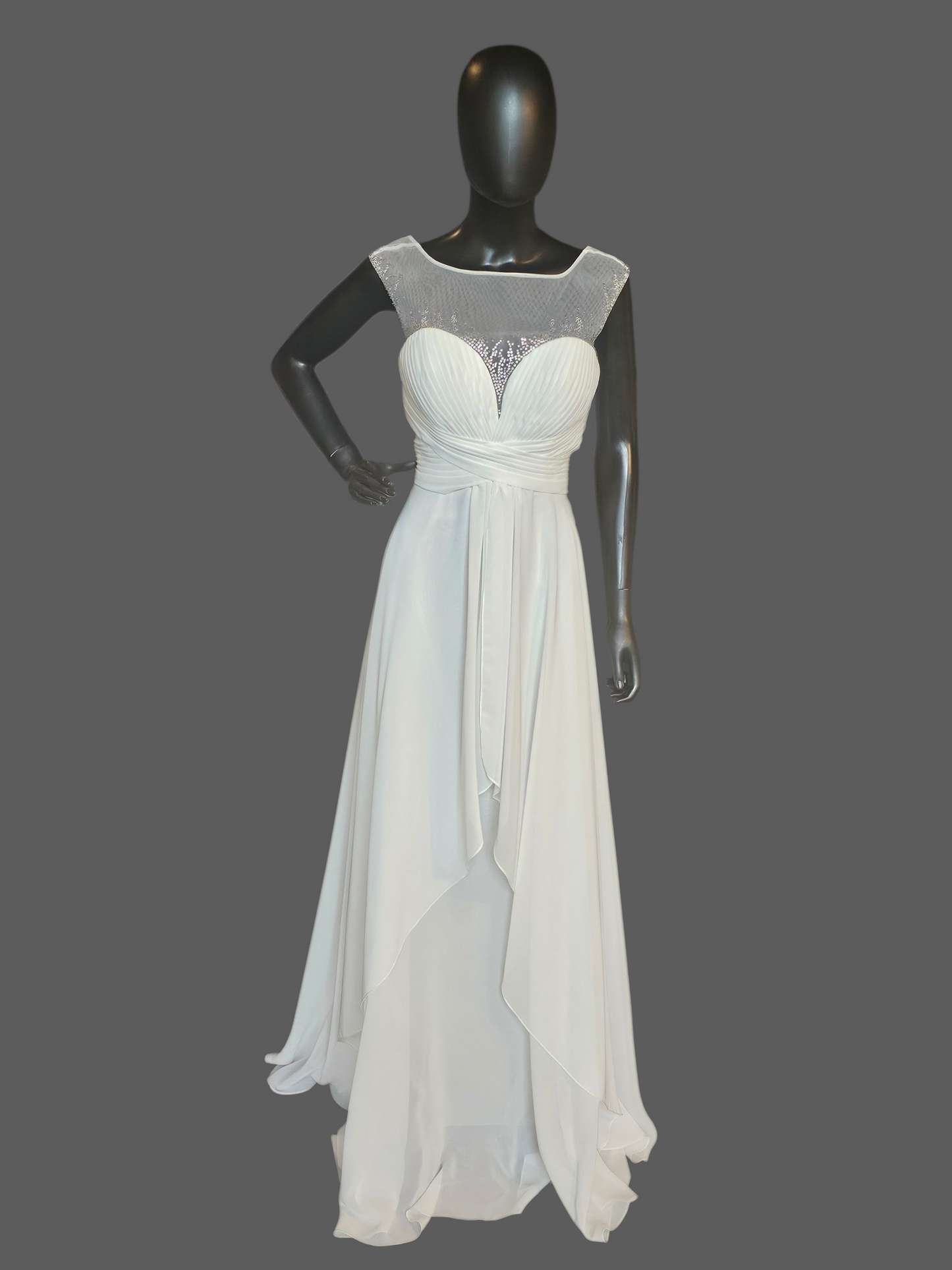 Ivory Chiffon Illusion Sparkle V-Neckline Wedding Gown - PC Marys