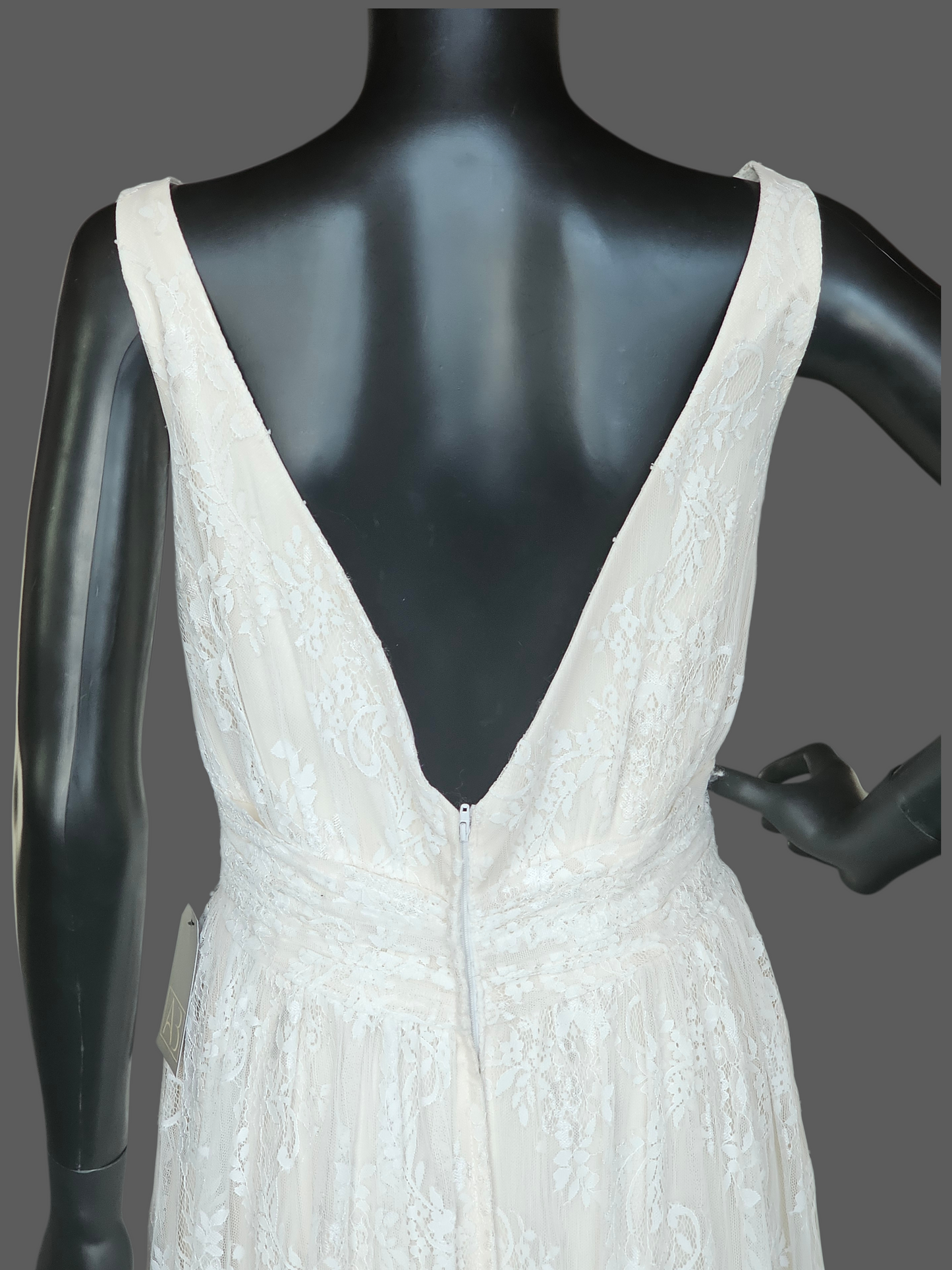 Ivory/Champagne Lace V-Neck Wedding Gown - Da Vinci