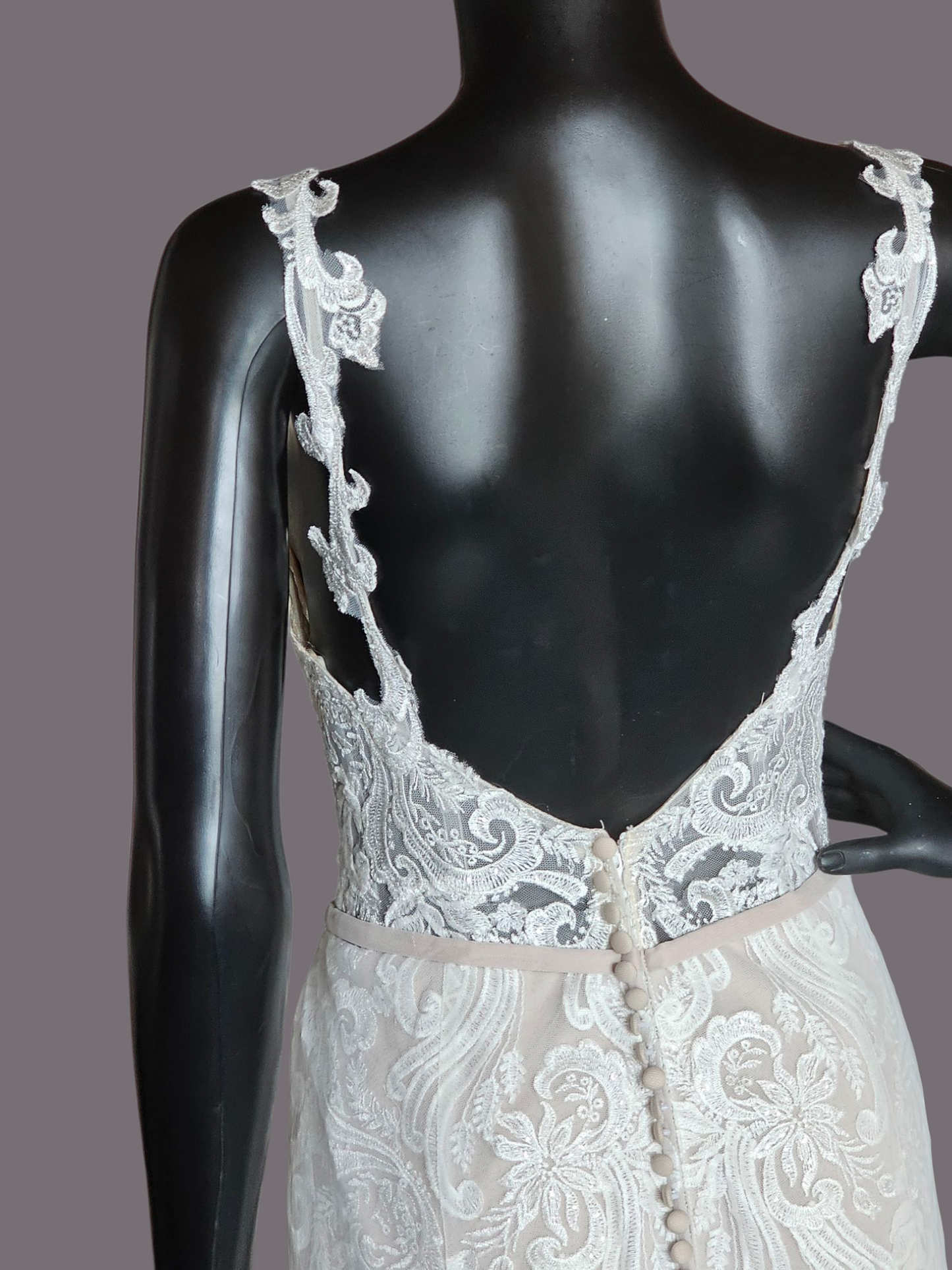 Ivory/Cappuccino Lace Applique Fit and Flare - Mori Lee