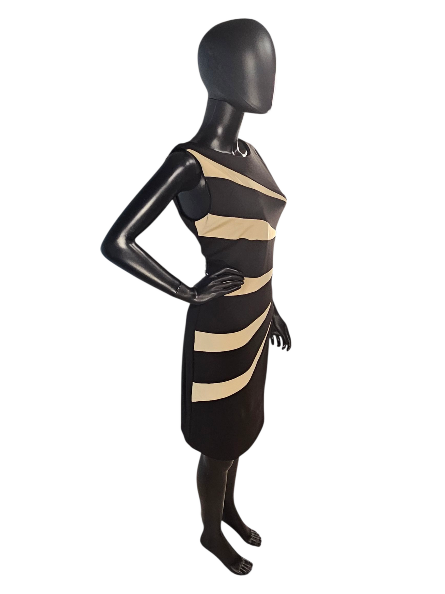 Black/Camel Asymmetrical Sheath Stretch Neoprene Dress - R&M Richards