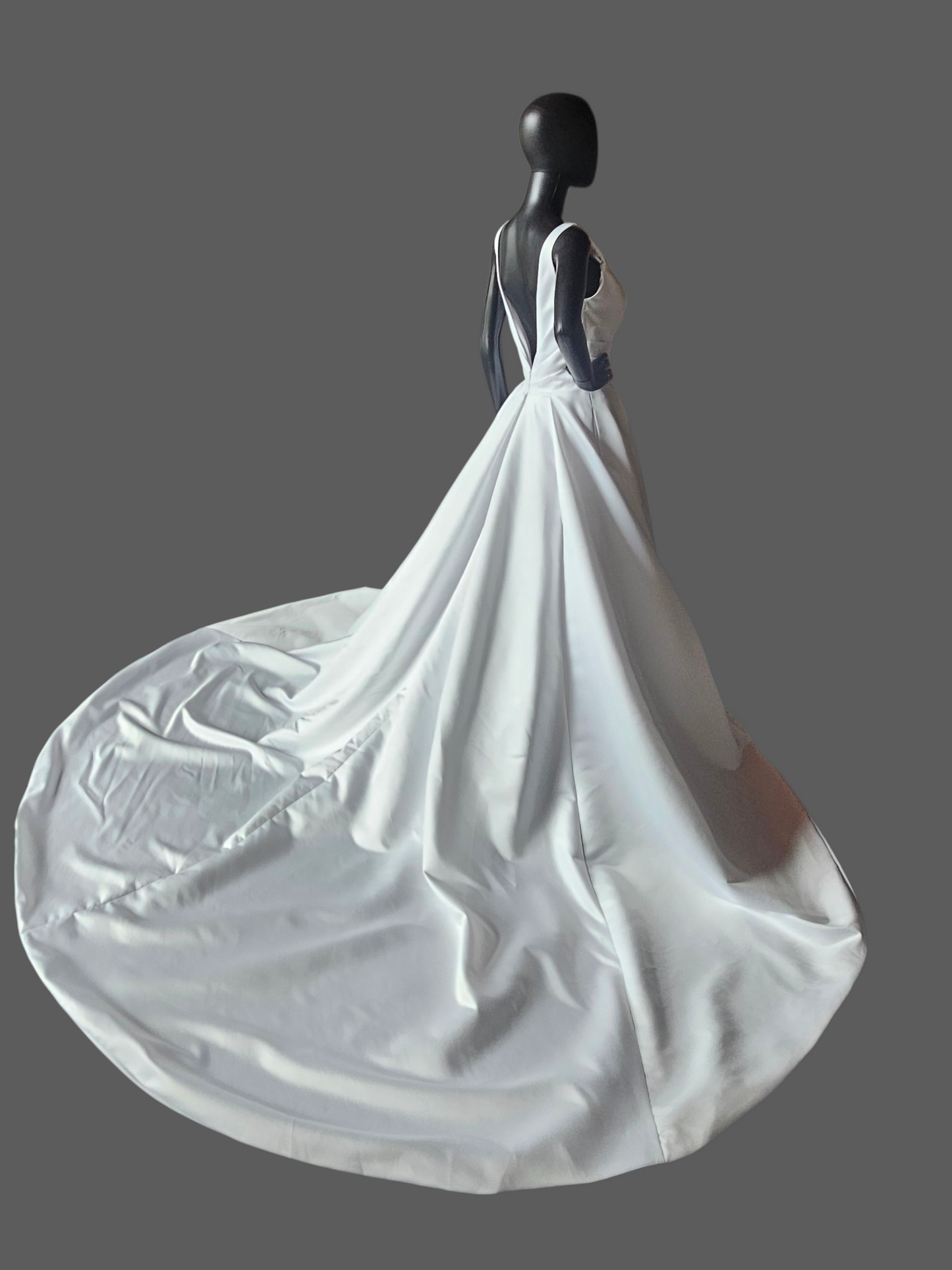White Satin Minimalist V-Neck A-Line Wedding Gown - Da Vinci