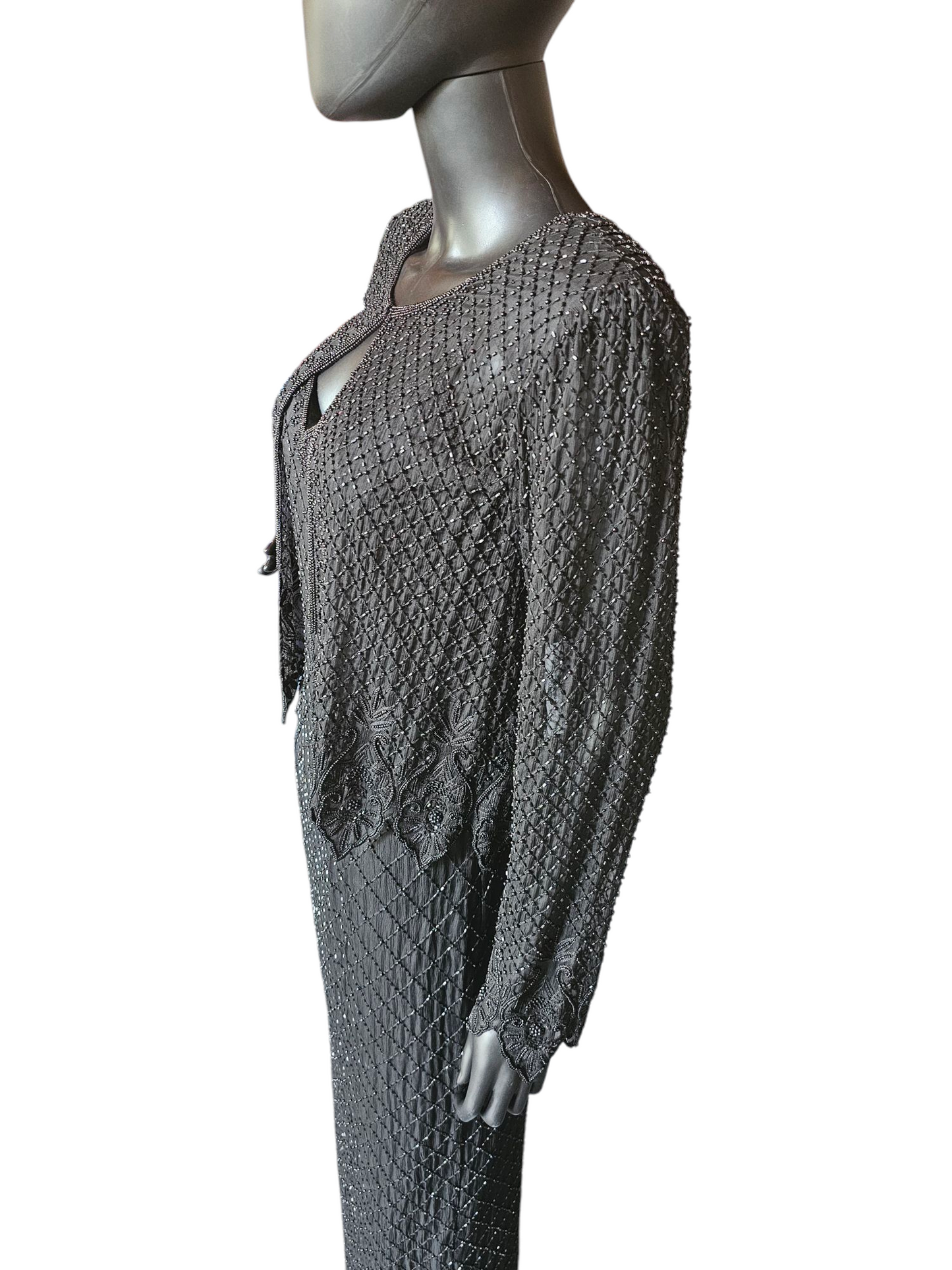 Vintage Black Silk Beaded Formal - Steney