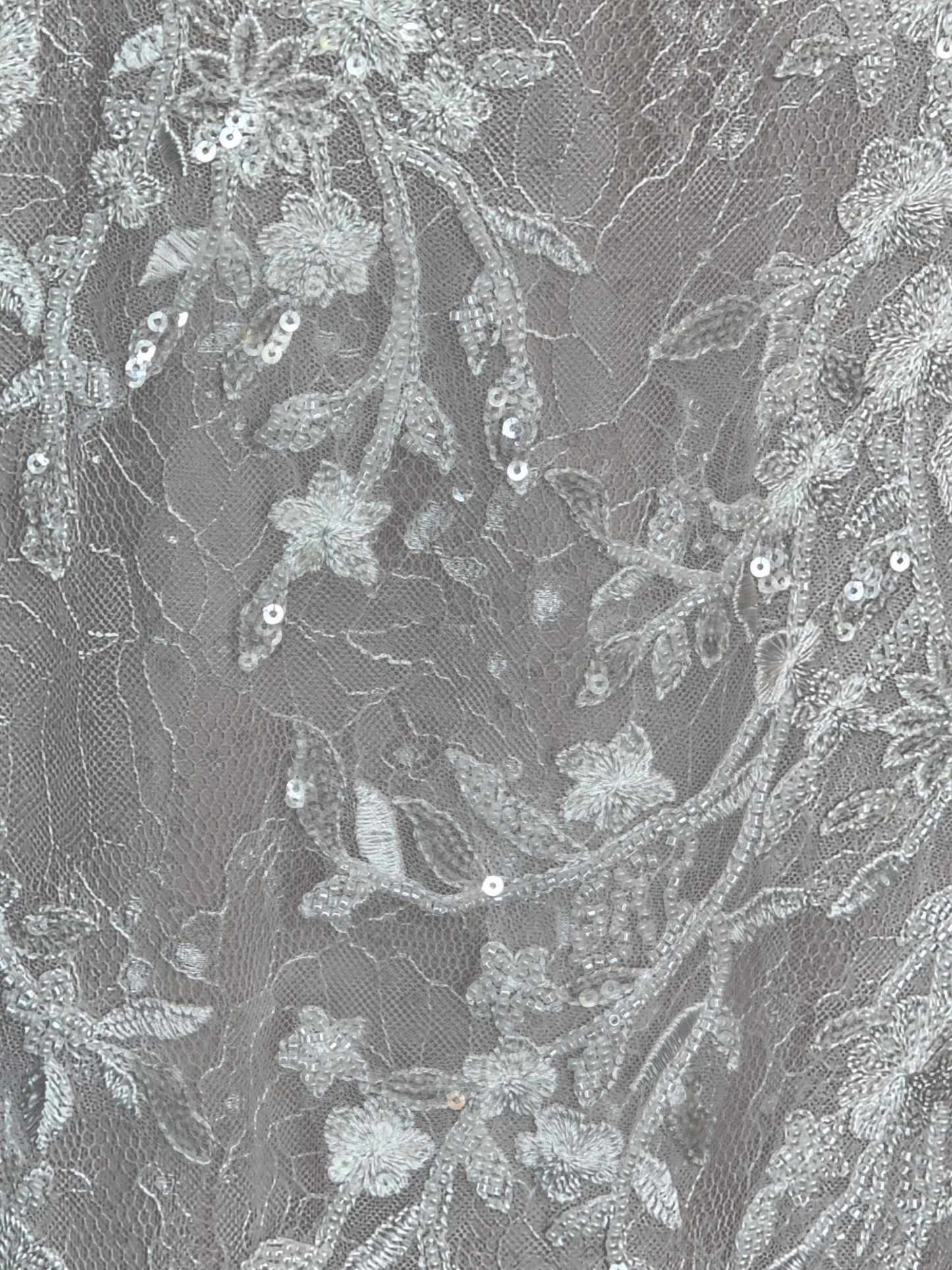 Ivory/Latte Beaded Lace Illusion Back Plunge Fit and Flare Wedding Gown - Da Vinci