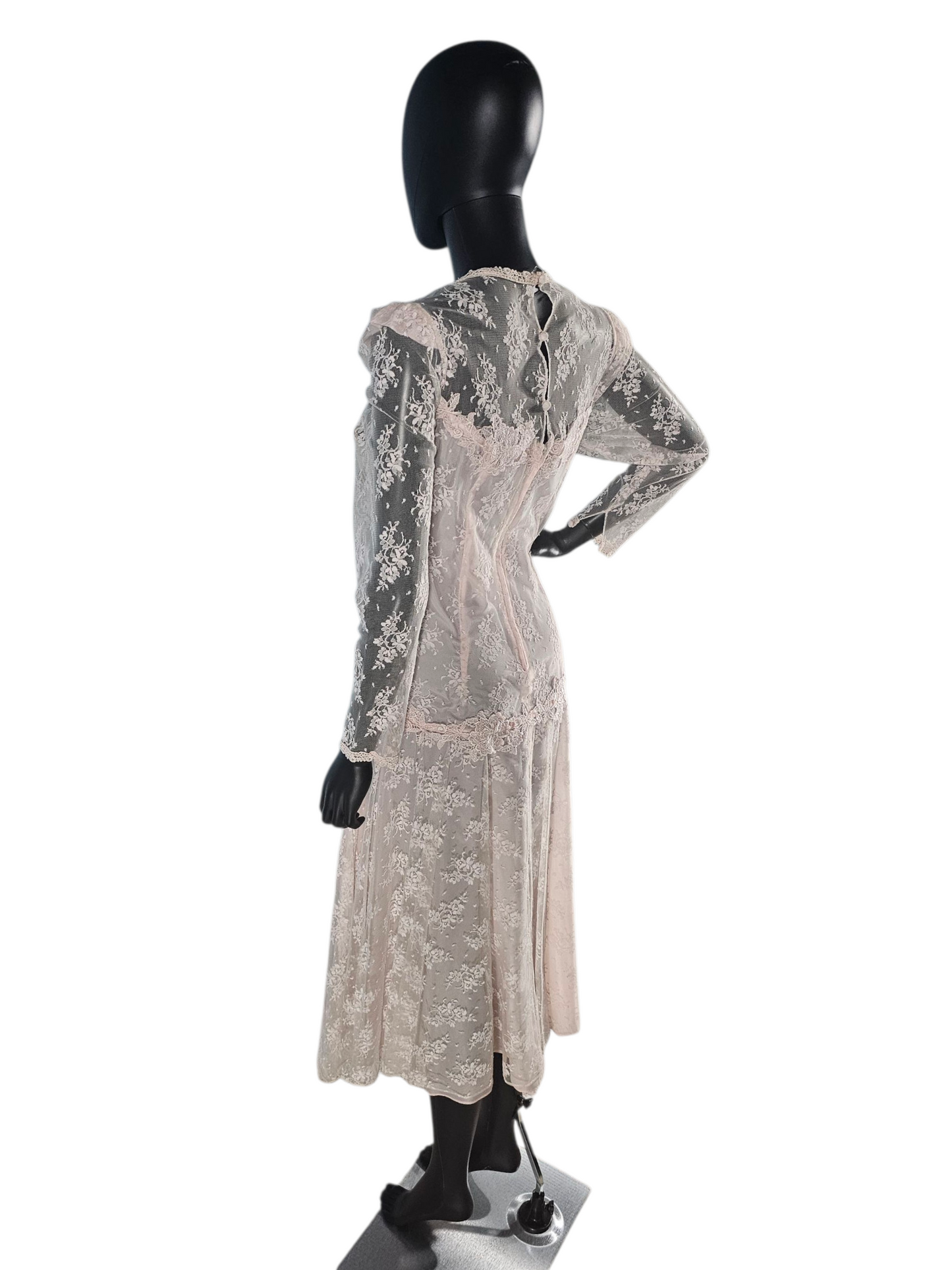 Vintage Pink Lace Drop Waist Formal Dress