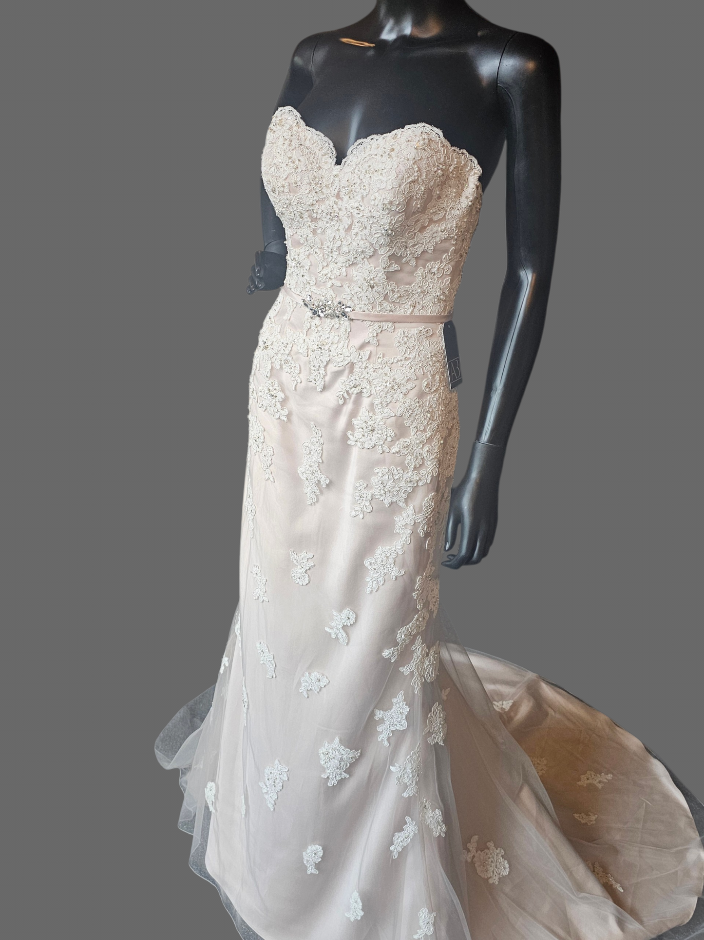 Rose/Iv Lace Belted Sweetheart Straight Wedding Gown - Private Label