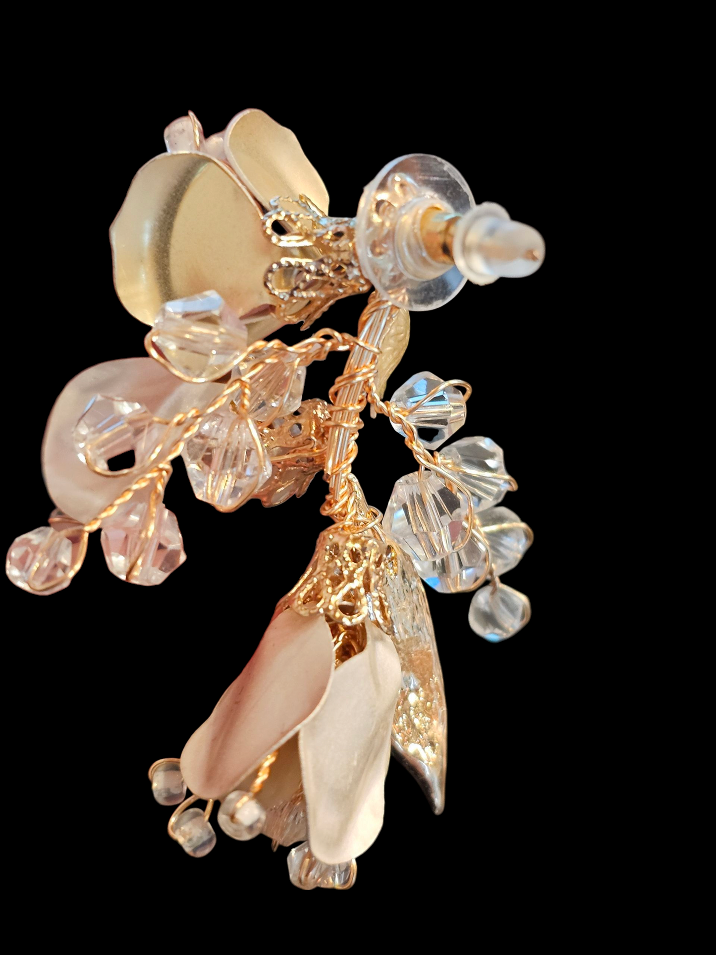 Rose Gold Wire/Beaded Floral Post Earring