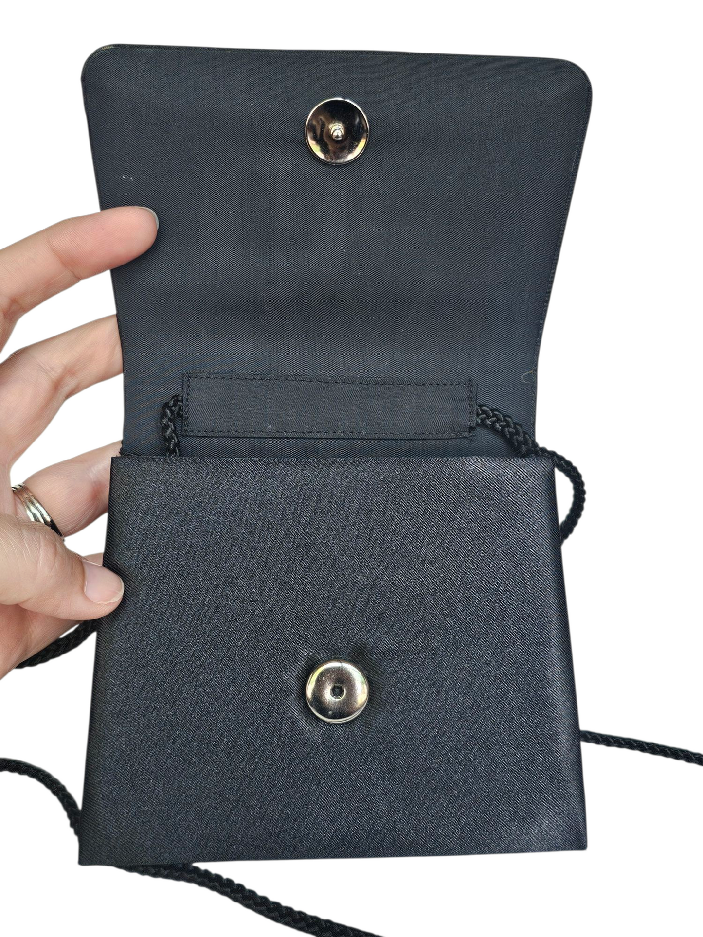 Black Satin Trapezoid Clutch
