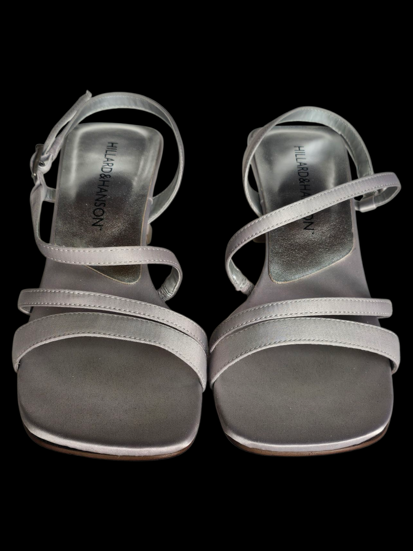 Silver Satin Strappy Sandal Kitten Heel