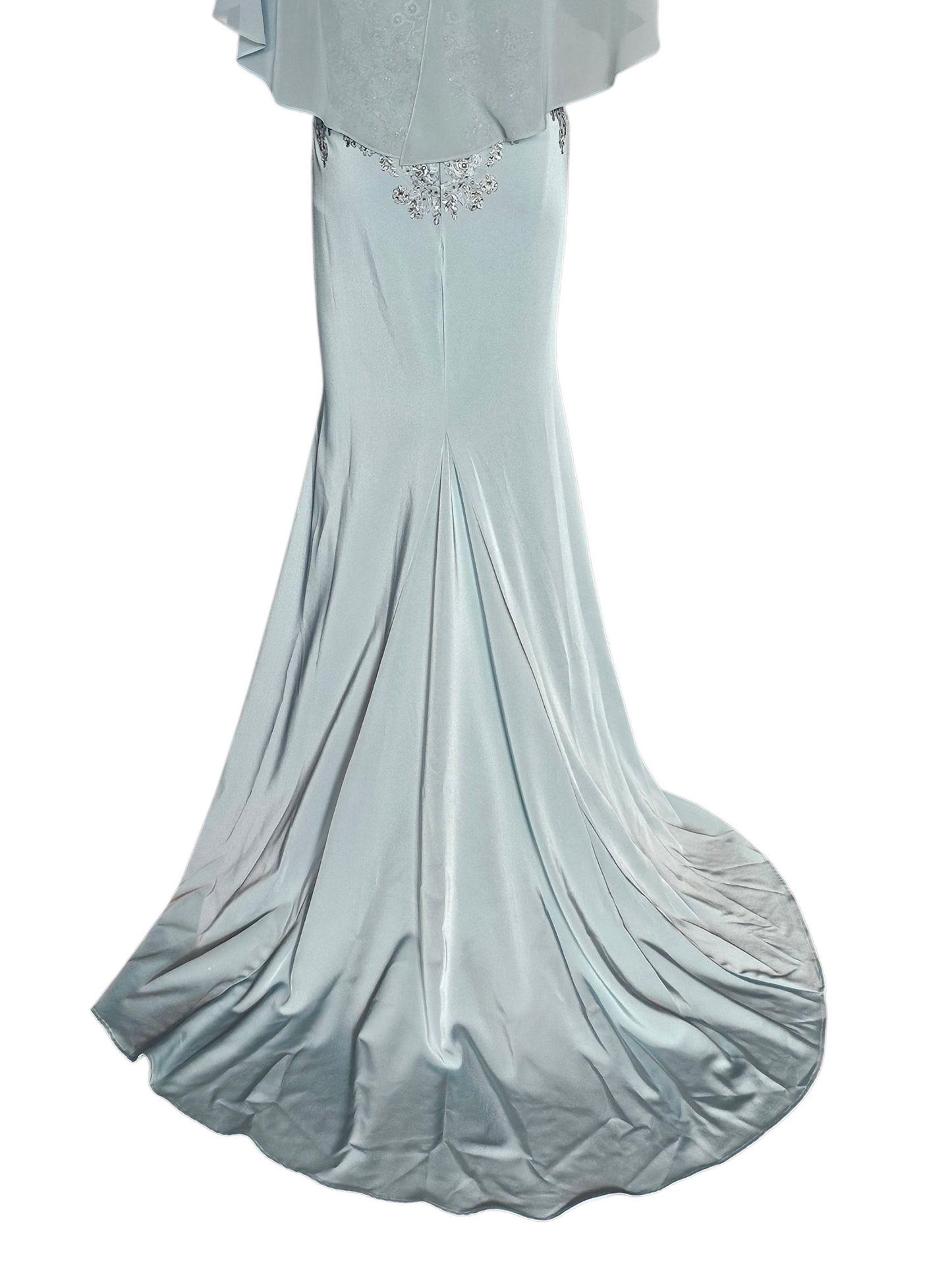 Deep Aqua/Silver Embroidered Chiffon Flutter Sleeve Formal Dress - Madeline Gardner