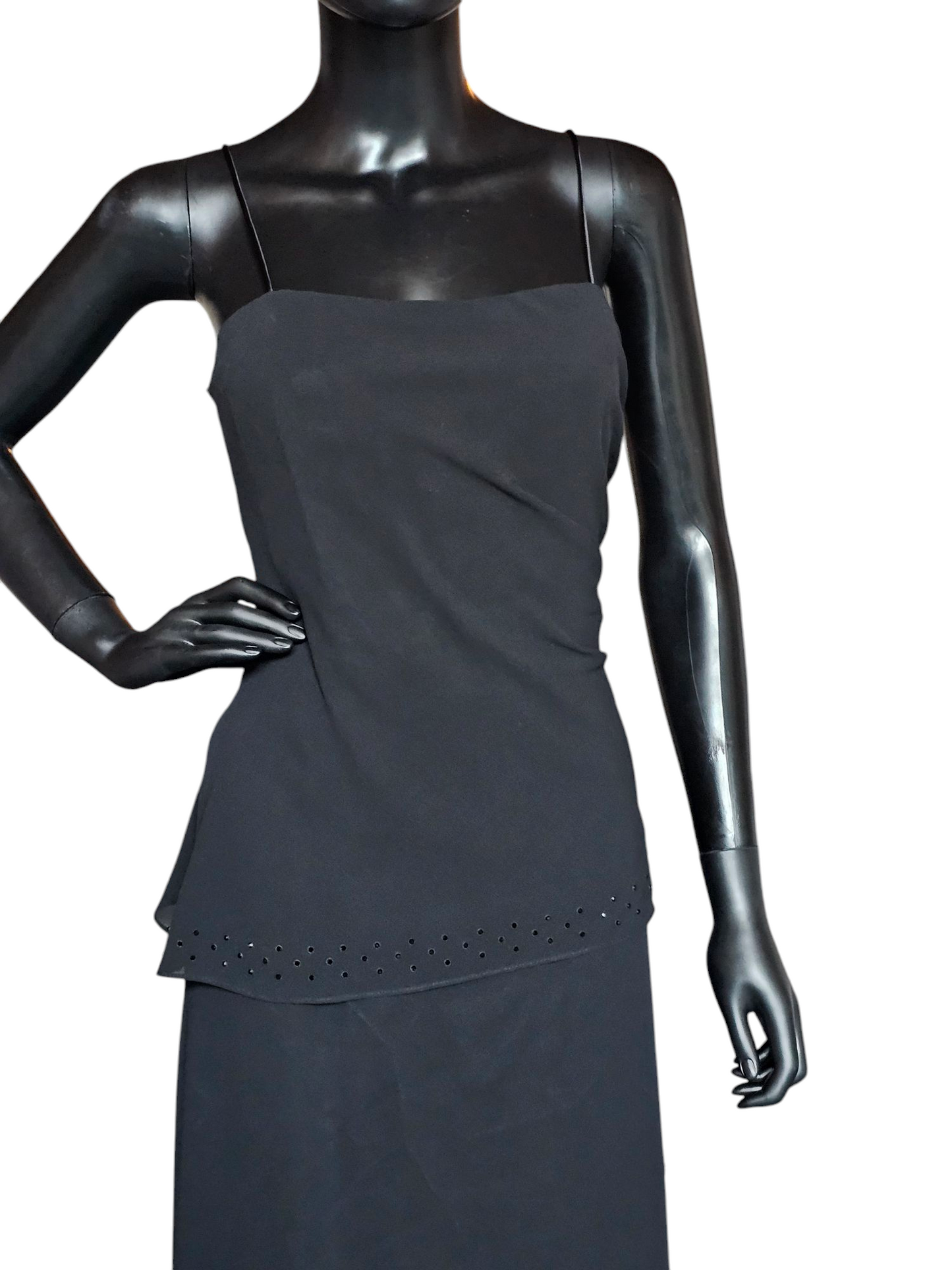 Black Crepe Asymmetrical Straight Cut Formal Dress