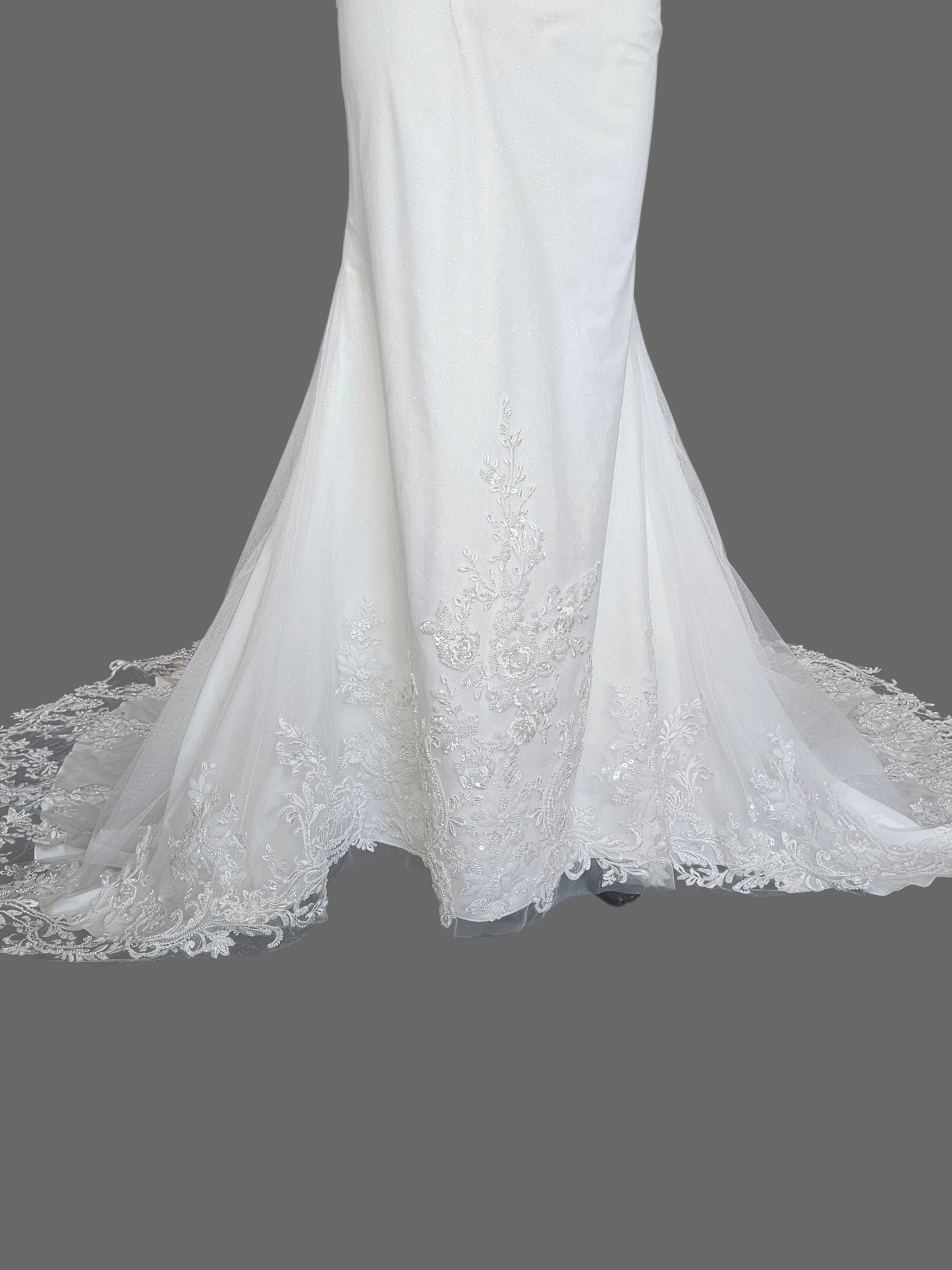 Ivory Overlay Floral Beaded Glitter Fit/Flare Wedding Gown - Davinci