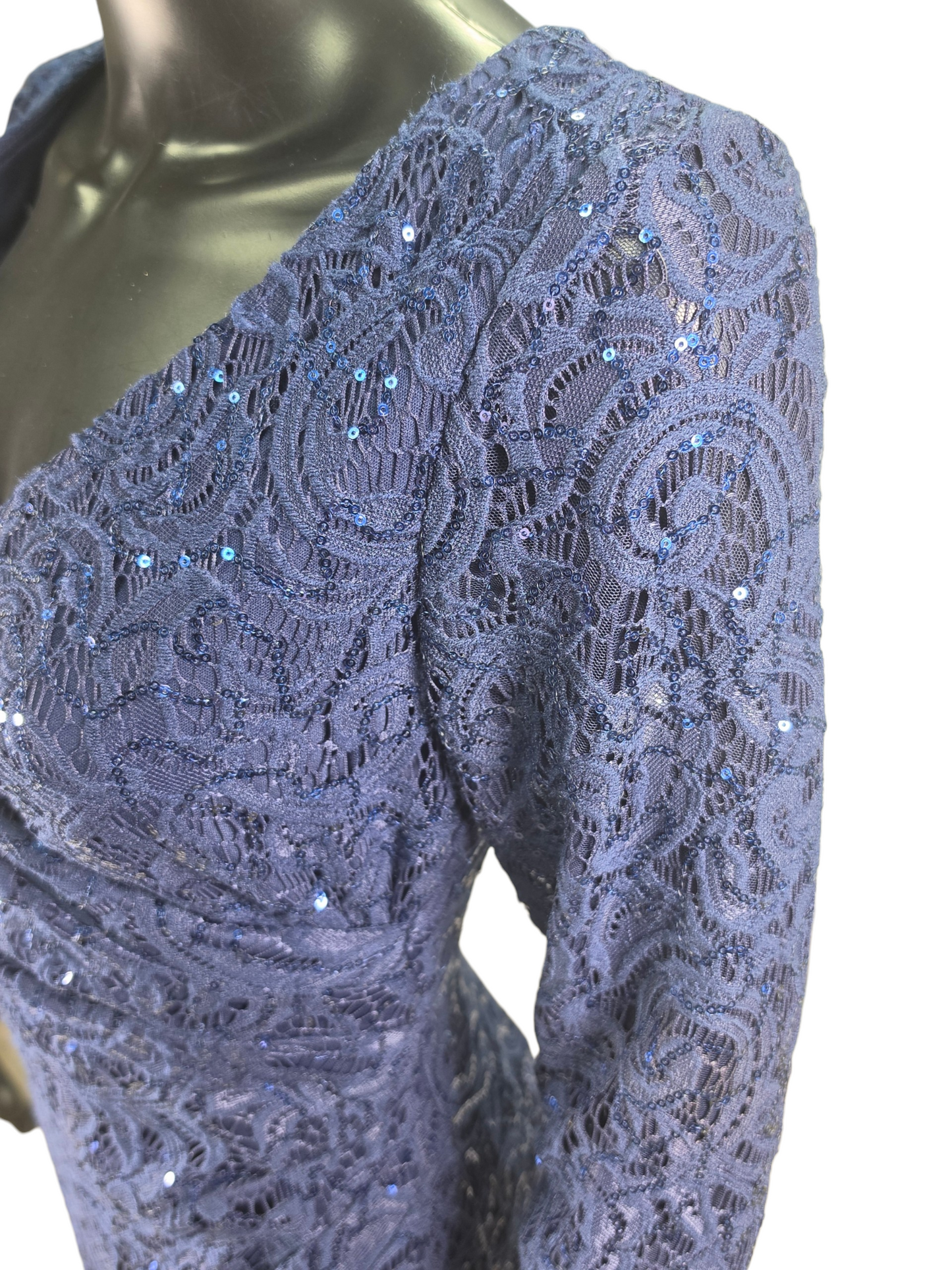 Navy Stretch Lace Long Sleeve - Alex & Eve