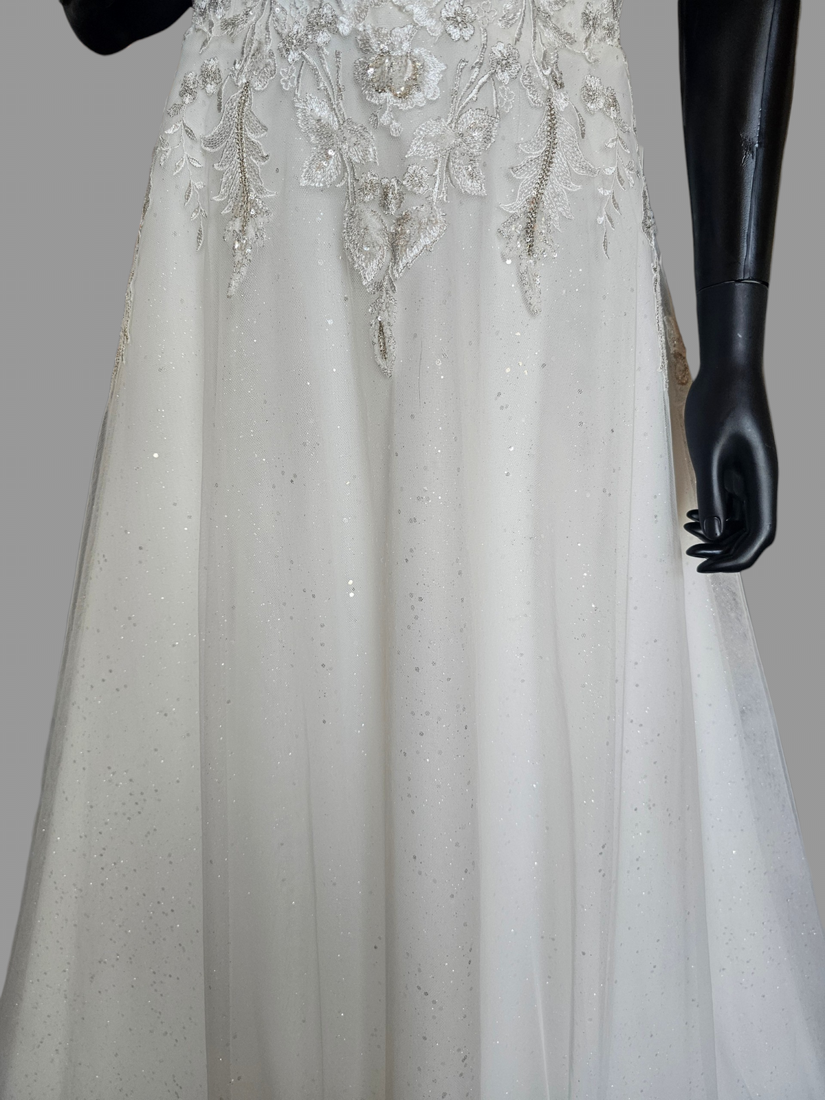 White Sparkle A-Line Strapless Sweetheart Drop Sleeve Wedding Gown - Mori Lee