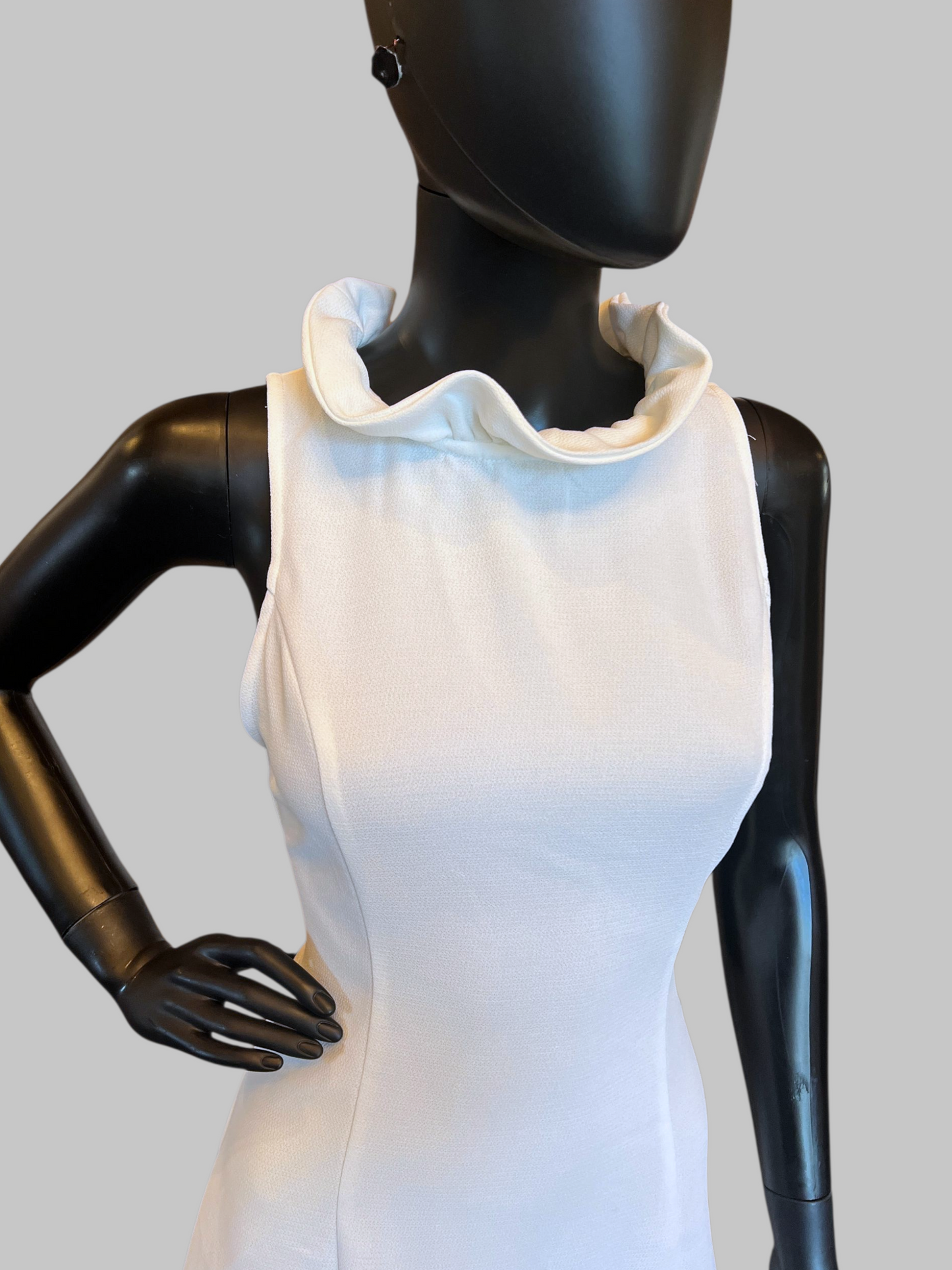 High Ruffle Neck Mid-Length Sheath Ivory Dress / Party Dress / Courthouse Wedding - NWT DO+BE