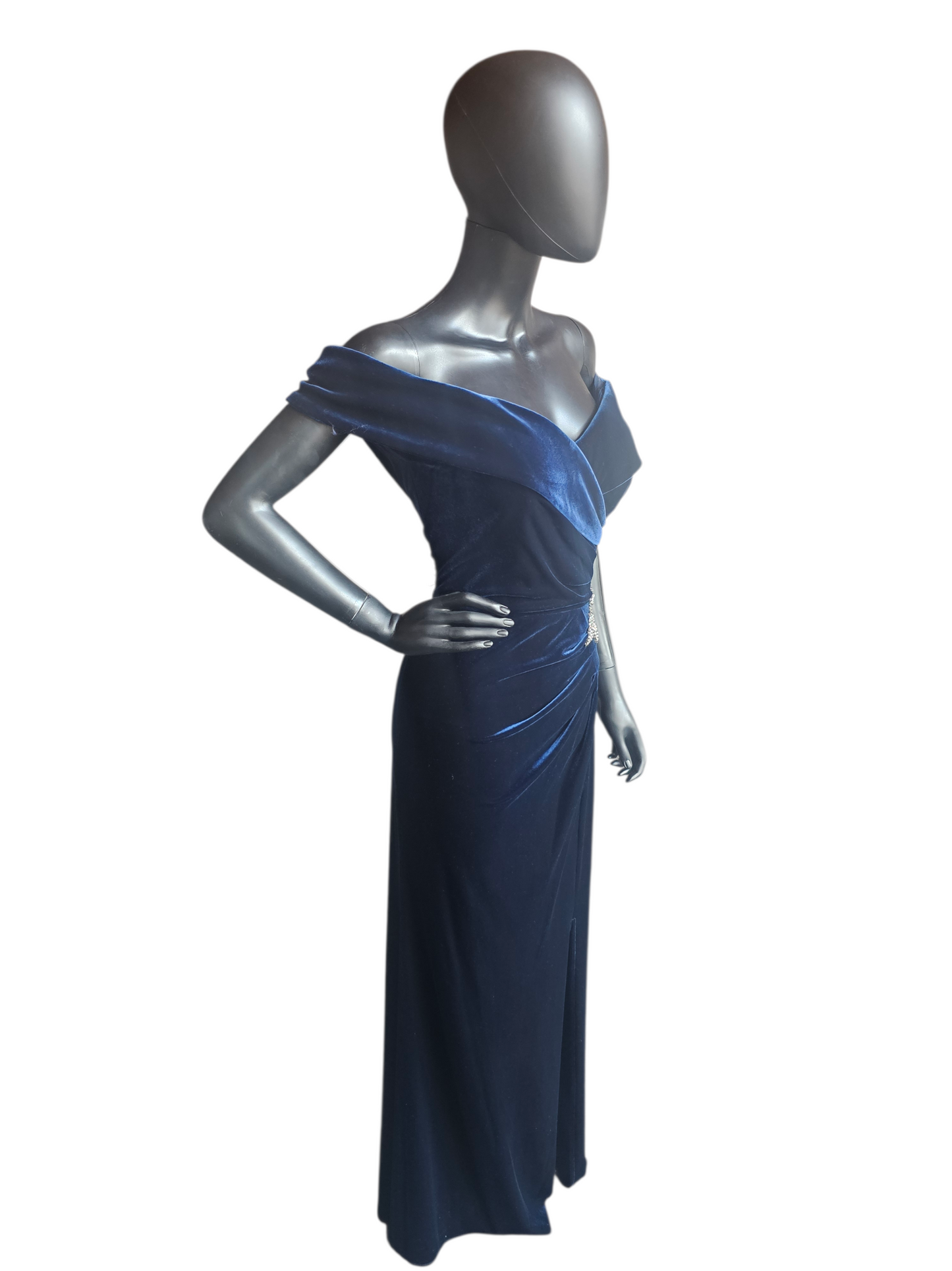 Navy Velvet Off Shoulder Formal Dress - Alex Evenings