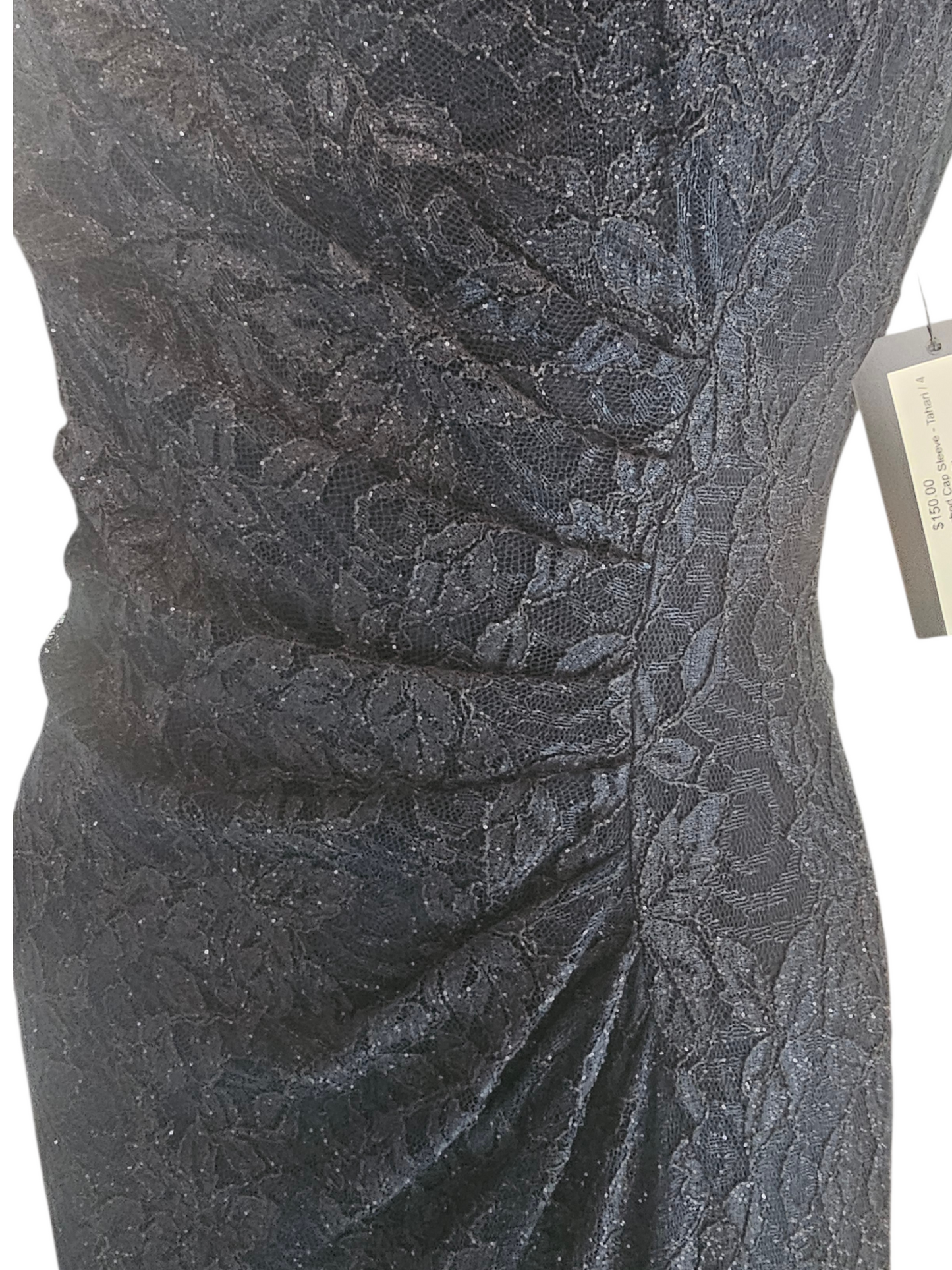 Navy Lace Side Ruched Cap Sleeve Maxi Formal Dress - Tahari