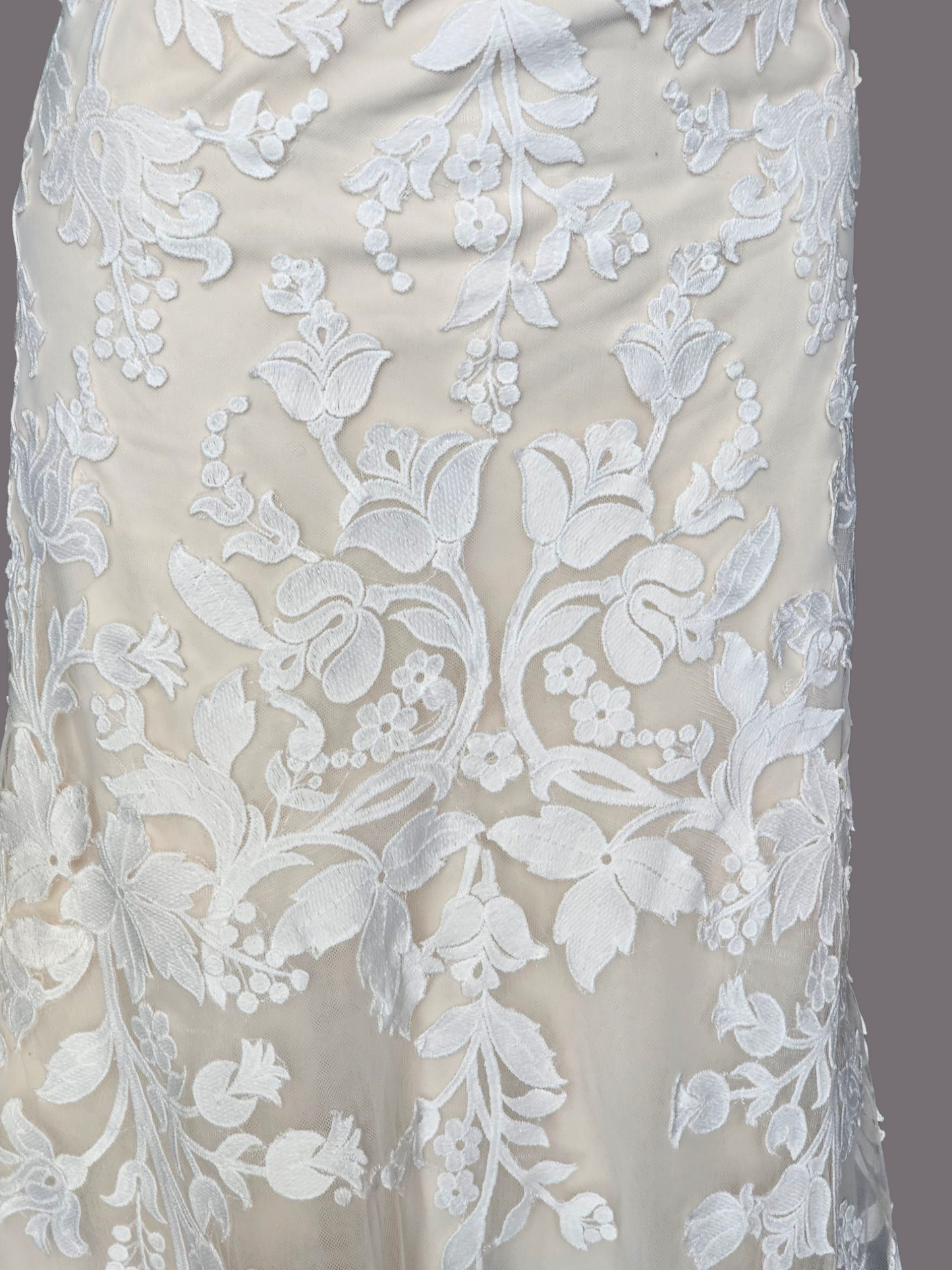 Ivory/Champ Floral Lace Off Shoulder Wedding Gown - Madeline Gardner